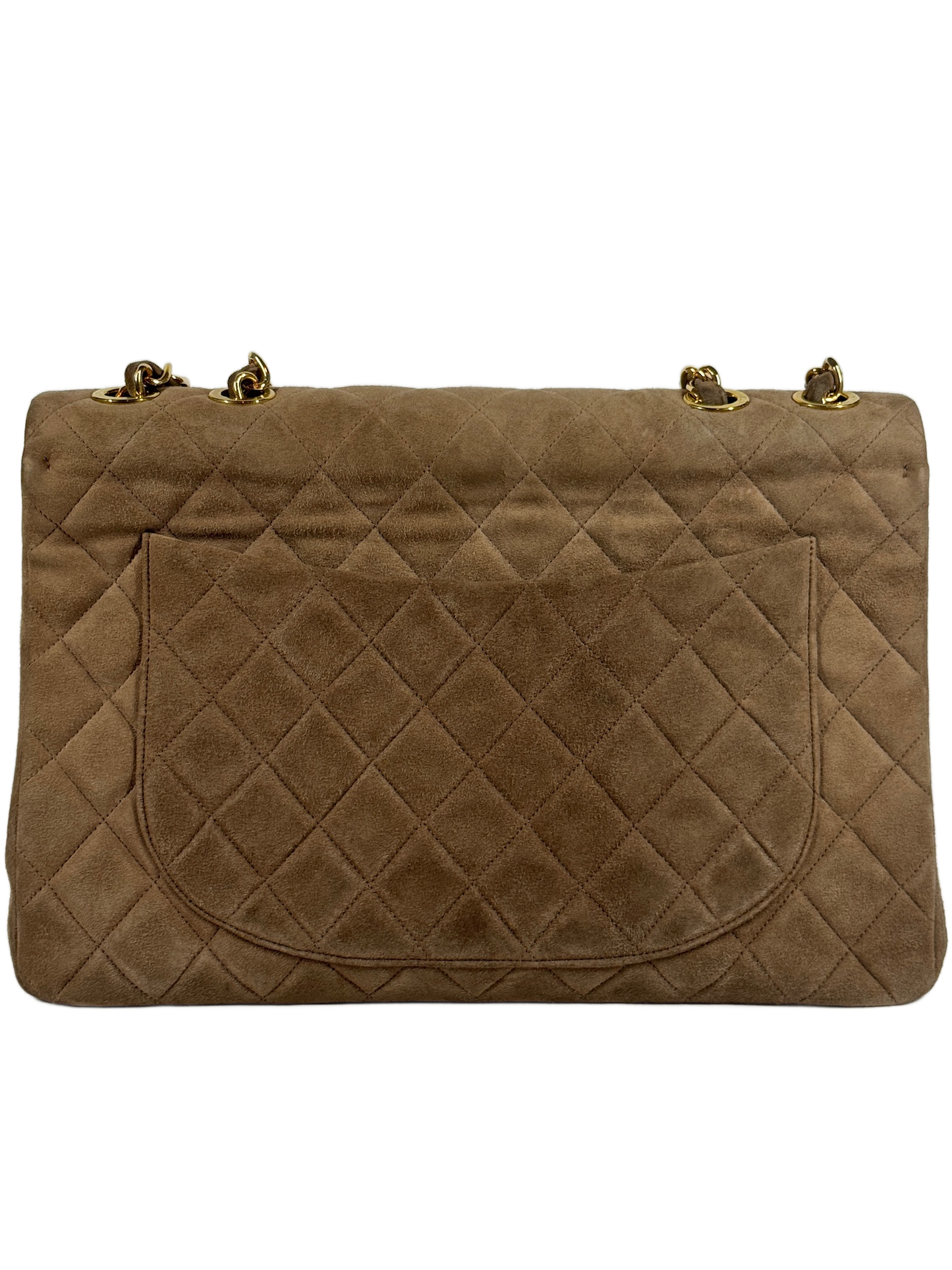 Chanel Vintage 90s Brown Quilted Suede Jumbo CC Shoulder Classic Single Flap Bag