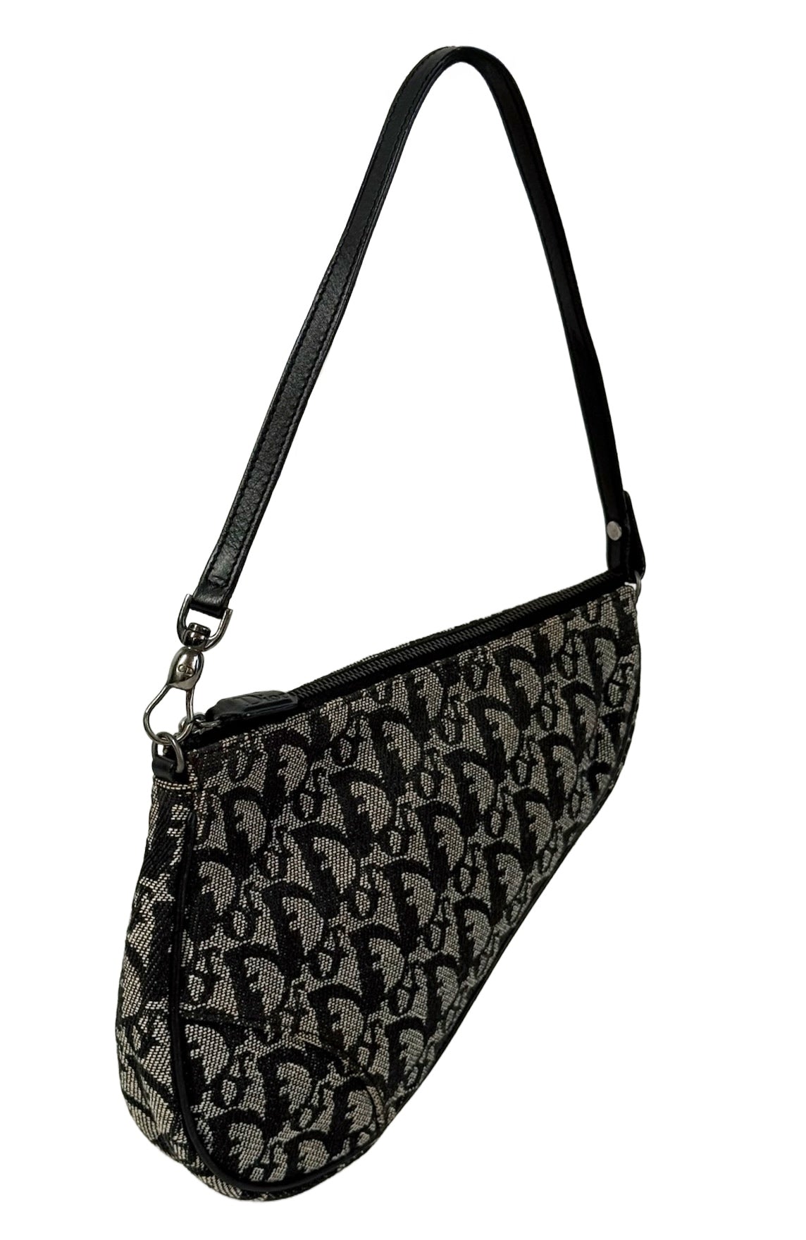 Dior Vintage 2002 Black Trotter Monogram Mini Saddle Pochette Shoulder Bag