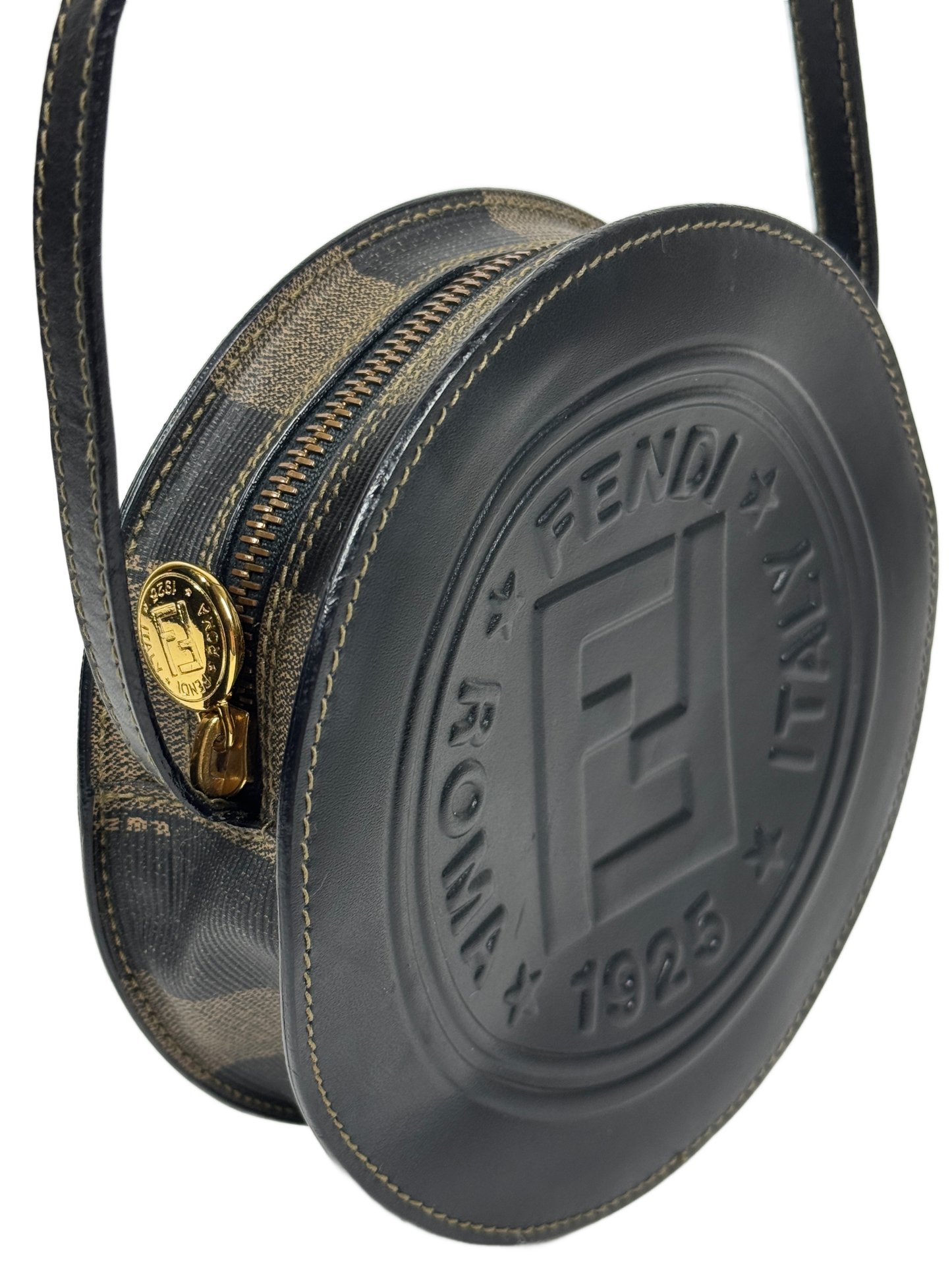 Fendi Vintage Black & Pequin Stripe Round Shoulder Crossbody Bag