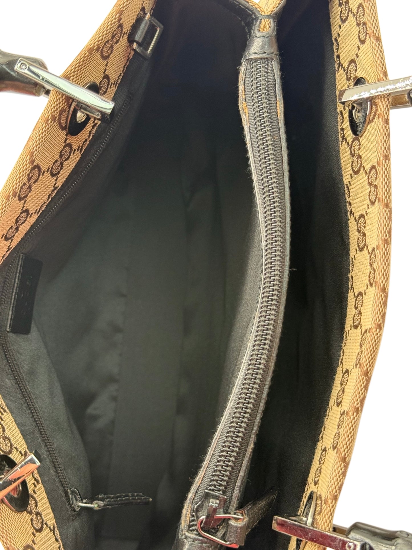 Gucci Vintage Brown GG Monogram Square Bamboo Top Handle Bag