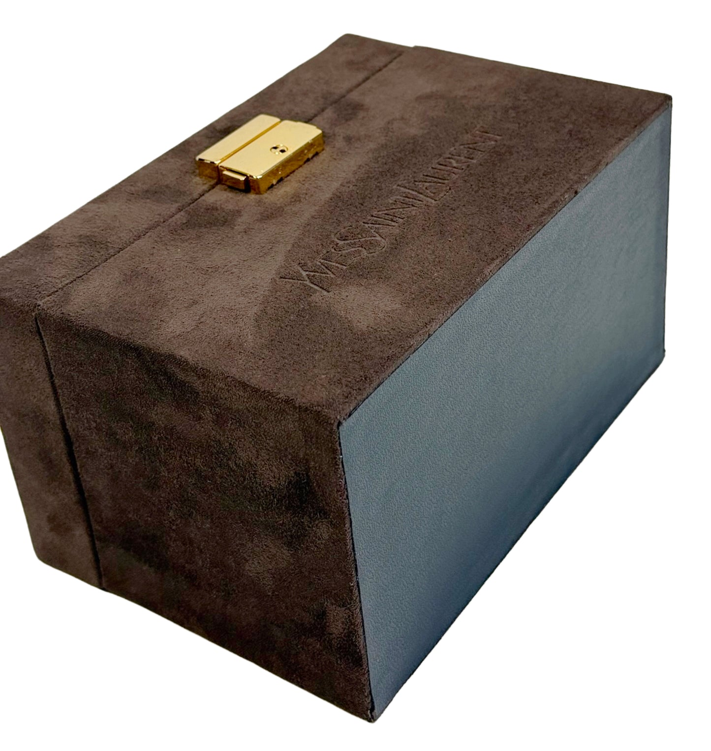 YSL / Yves Saint Laurent Vintage Brown Suede Mini Trunk Vanity Jewelry Case Box