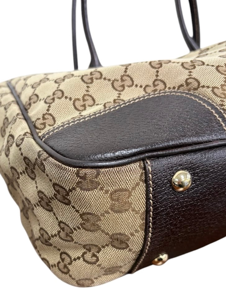 Gucci Vintage Brown GG Monogram Medium Princy Shoulder Tote Bag with Webb Stripe Bow
