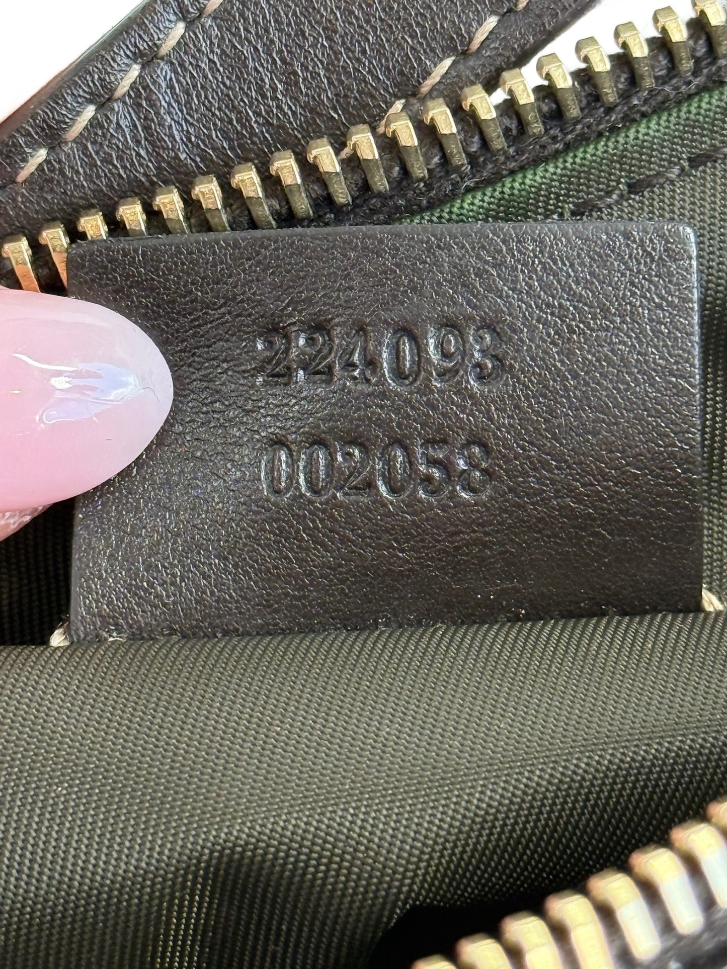 Gucci Vintage Brown GG Monogram Brown Leather Trim Webb Stripe Pull Ruffle Small Pochette Bag