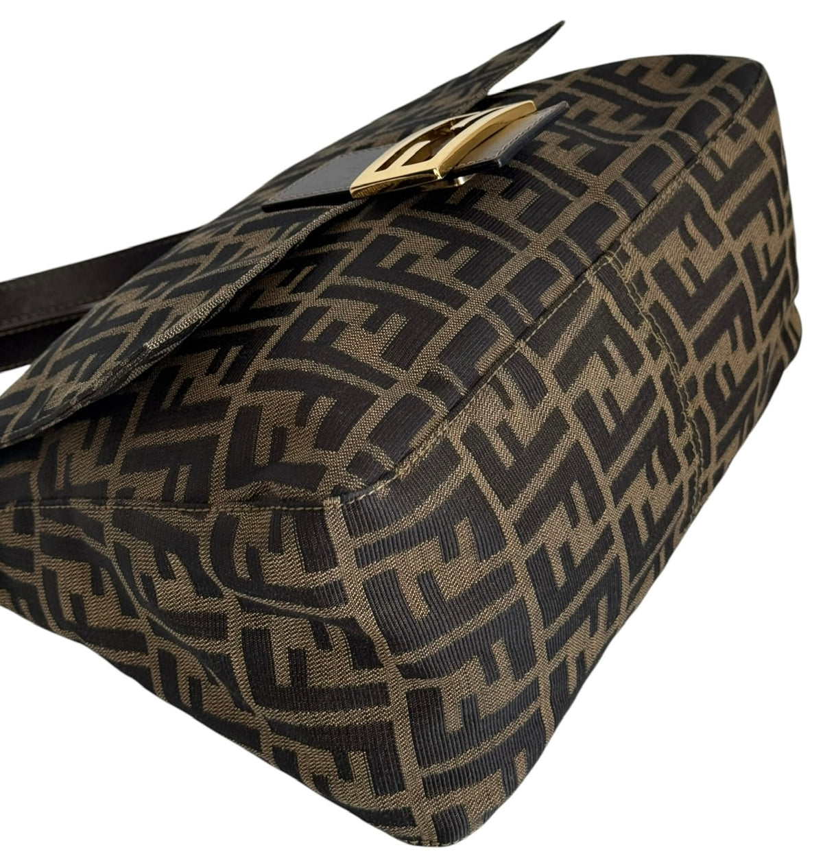 Fendi Vintage Brown Zucca Monogram Classic Mamma Shoulder Baguette Bag with GHW