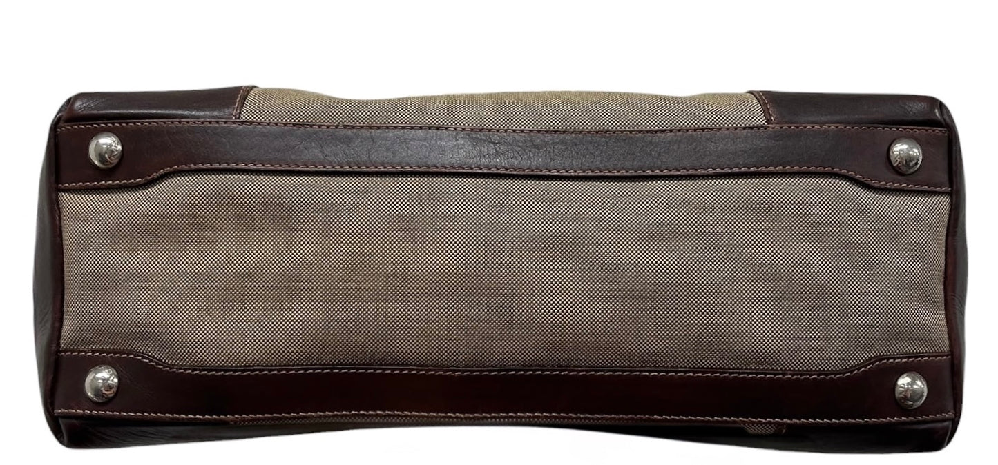Prada Vintage Light Brown Jacquard Canapa Canvas Large Shoulder Tote Bag with Leather Trim 
