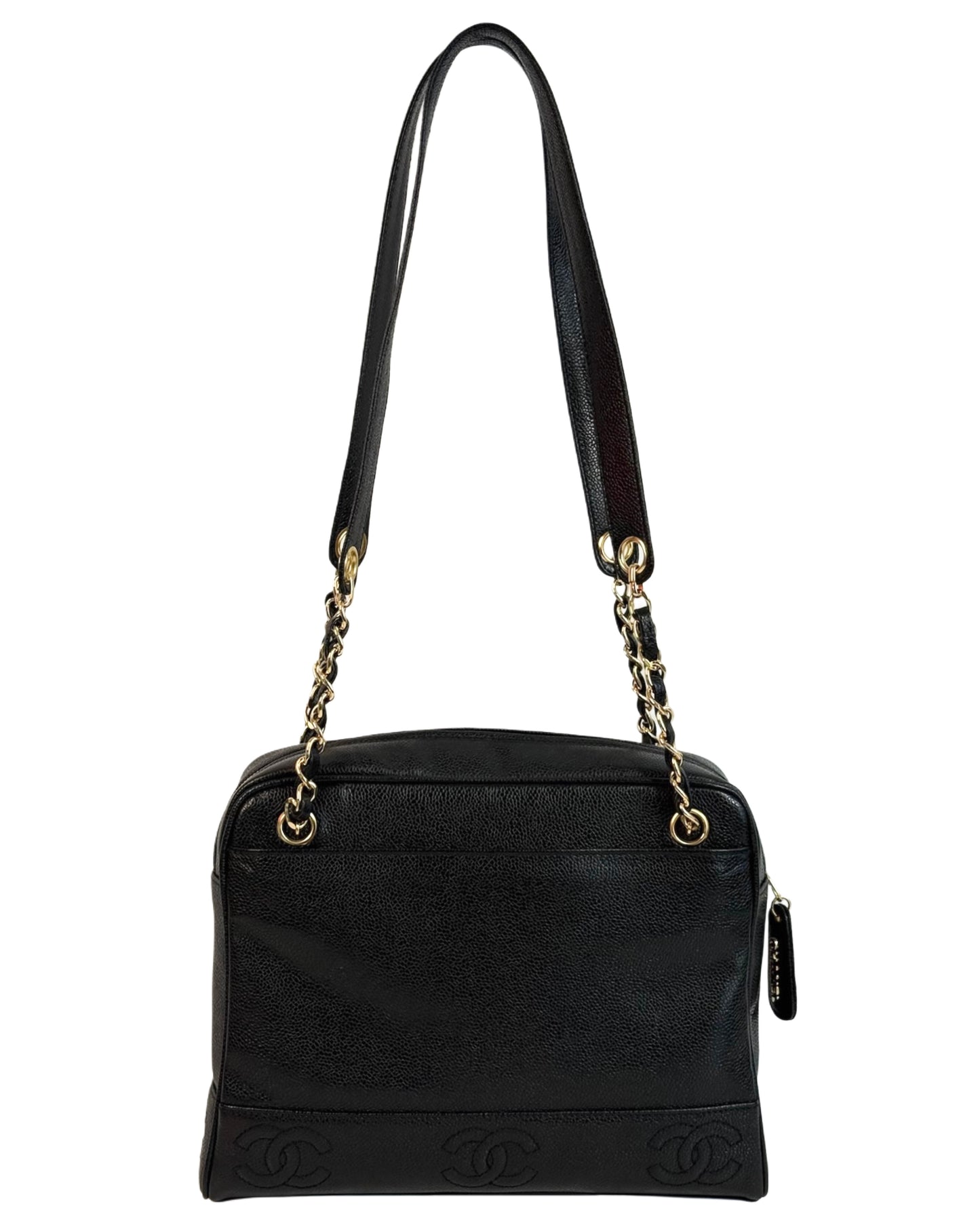 Chanel Vintage 90s Black Caviar Timeless Triple CC Shoulder Chain Tote Bag