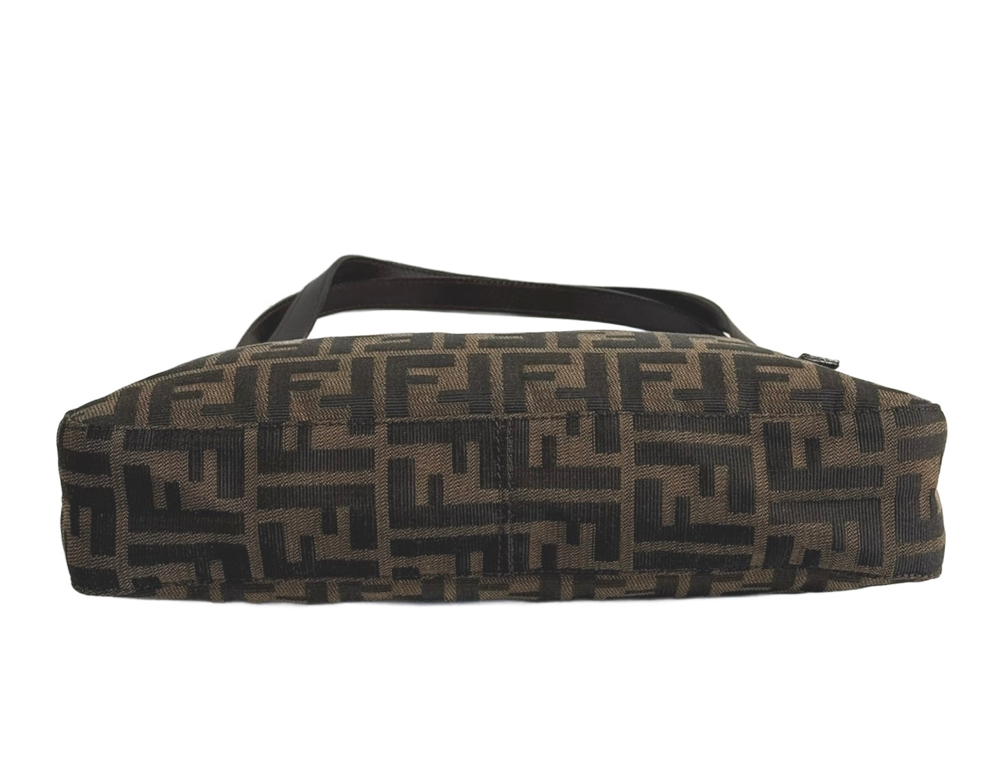 Fendi Vintage Classic Brown Zucca Monogram Medium Open Top Shoulder Baguette Bag