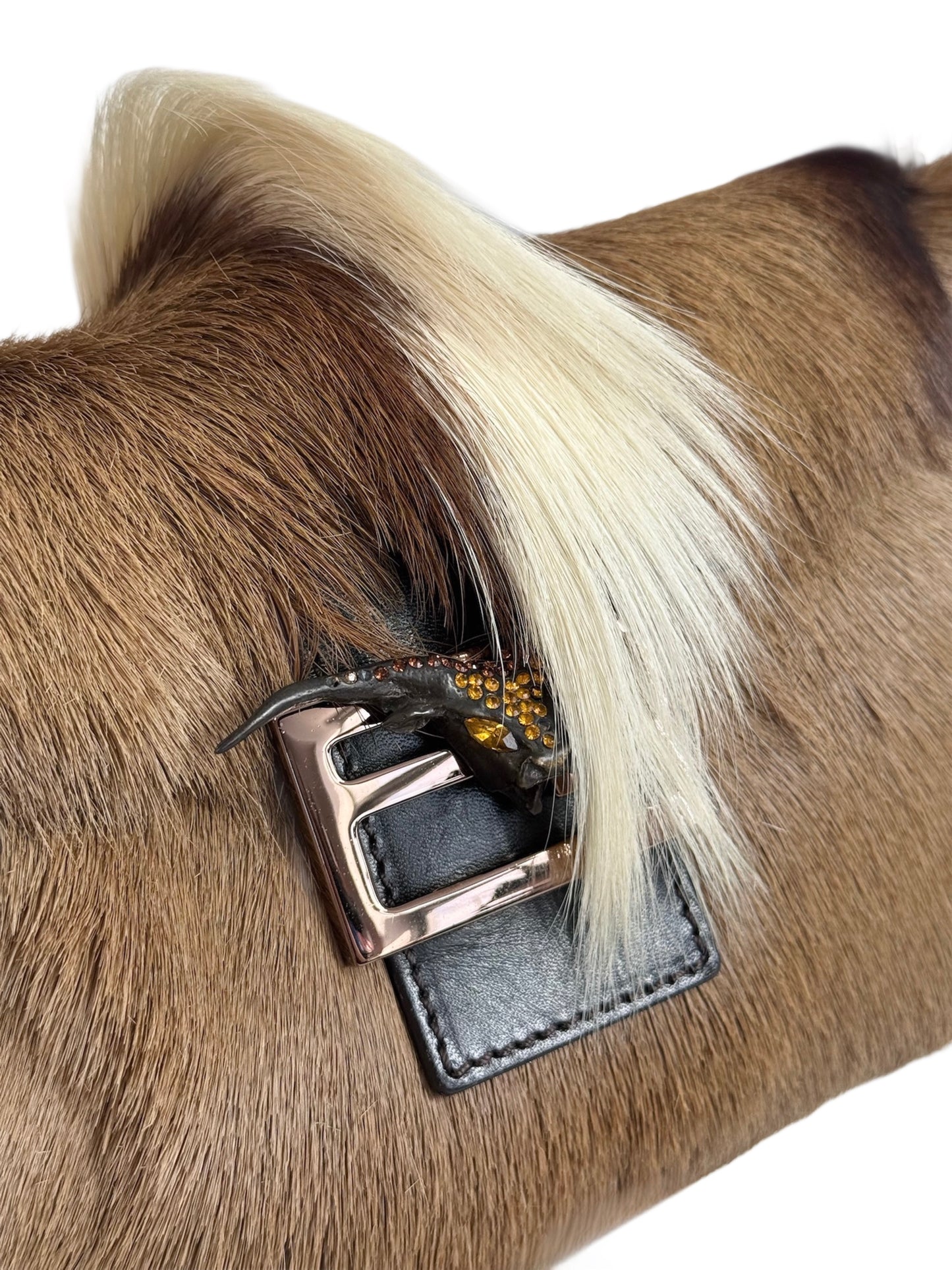 Fendi Vintage Light Brown Pony Hair Antelope Mohawk Shoulder Baguette Bag