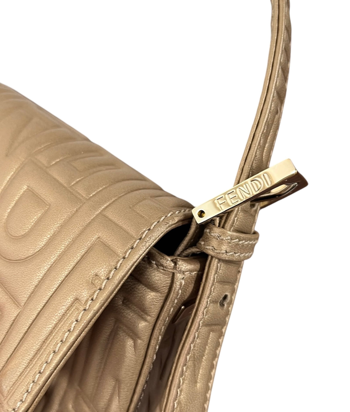 Fendi Metallic Gold Nappa Embossed Leather Shoulder Baguette Bag