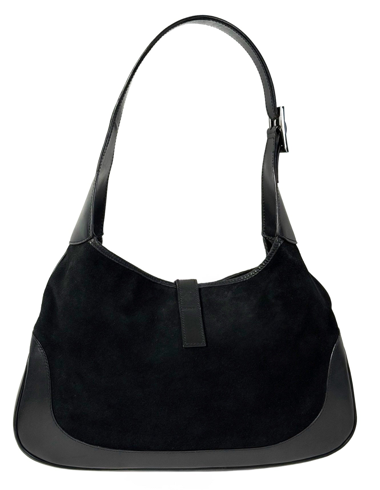 Gucci Vintage Black Suede Leather Trim Large Jackie O Shoulder Bag