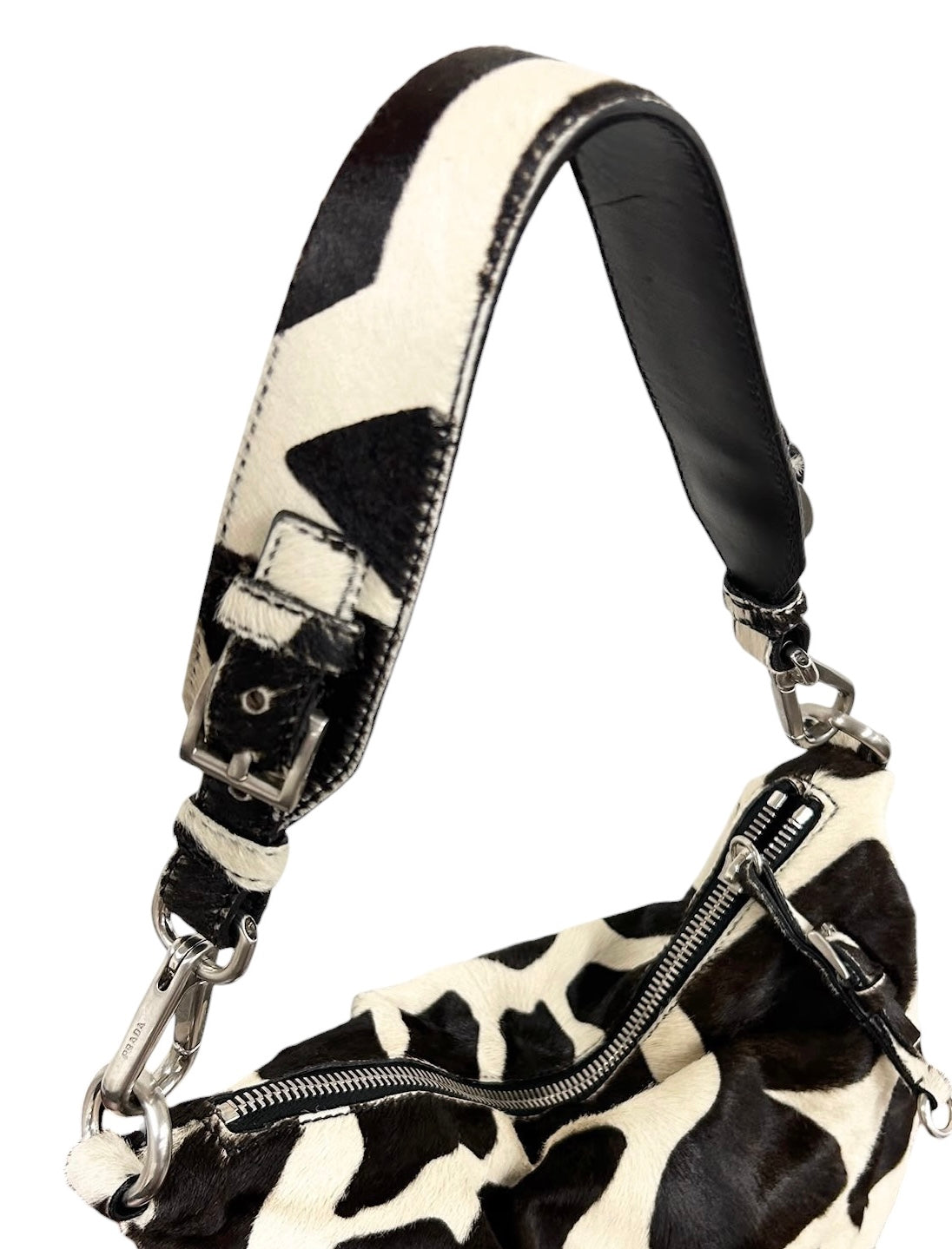 Prada Vintage Black & White Giraffe Print Pony Hair Medium Hobo Shoulder Bag