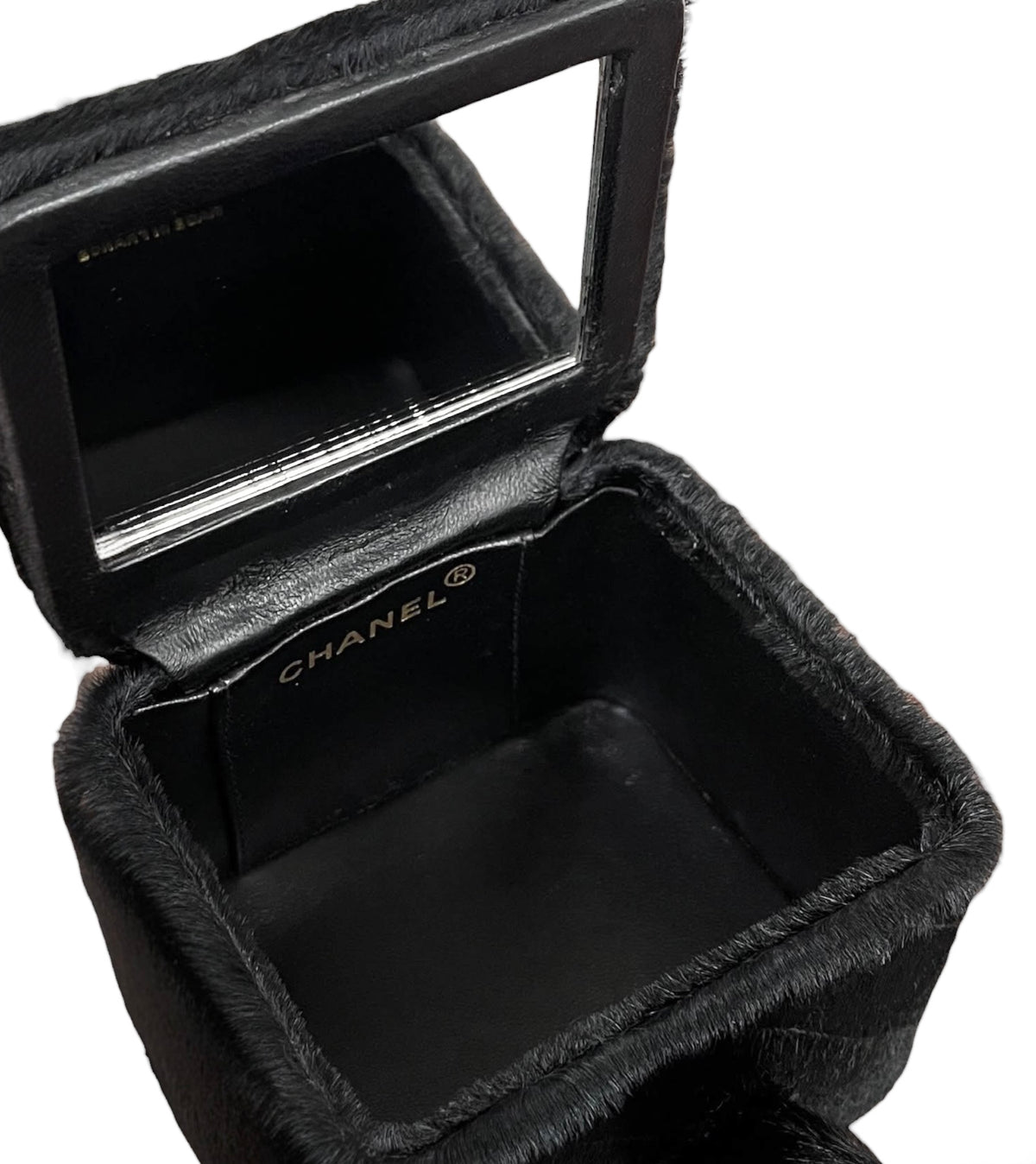 Chanel Vintage Early 90s Black Quilted Pony Hair Vanity Trunk Top Handle Clutch with AGHW