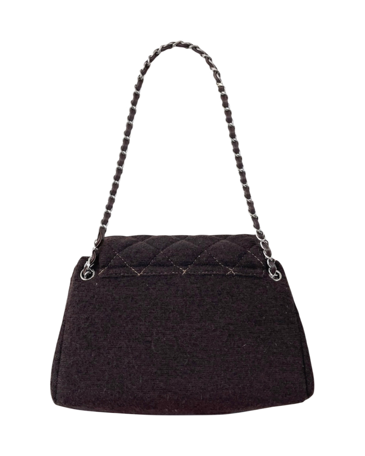 Chanel Vintage 2004-2005 Brown Quilted Wool Square Season Shoulder Flap Bag