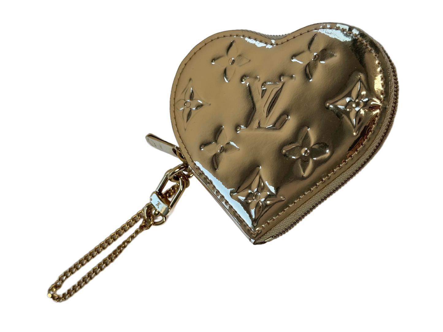 Louis Vuitton Vintage 2007 Gold Miroir Mirror Monogram Heart Coin Purse Bag Charm Pouch