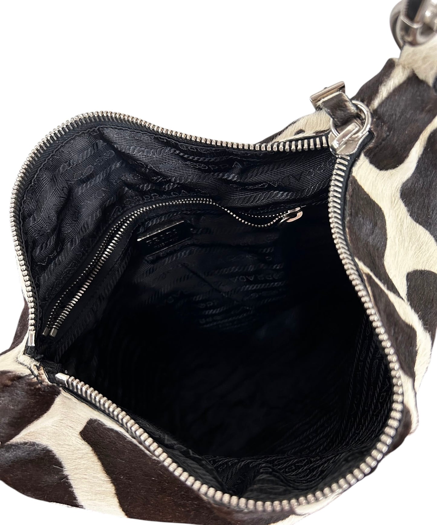 Prada Vintage Black & White Giraffe Print Pony Hair Medium Hobo Shoulder Bag