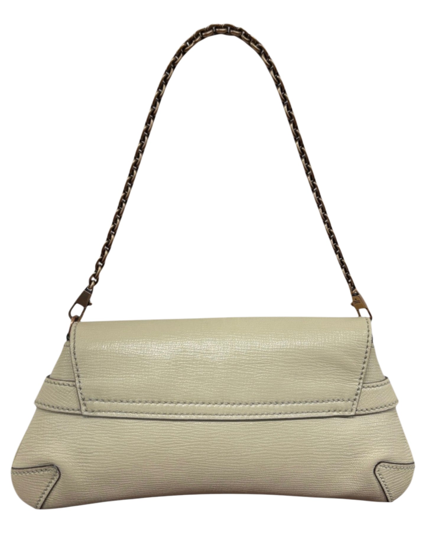 Gucci Vintage Ivory Leather Small Horsebit Shoulder Clutch Bag