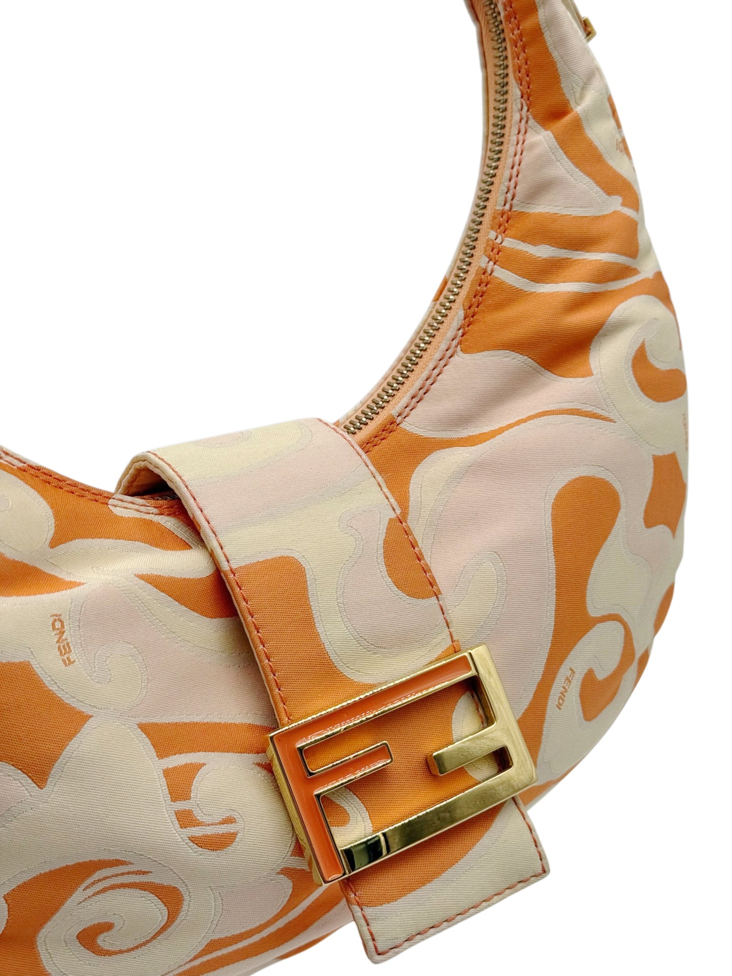 Fendi Vintage Orange Psychedelic Satin Croissant Hobo Shoulder Bag