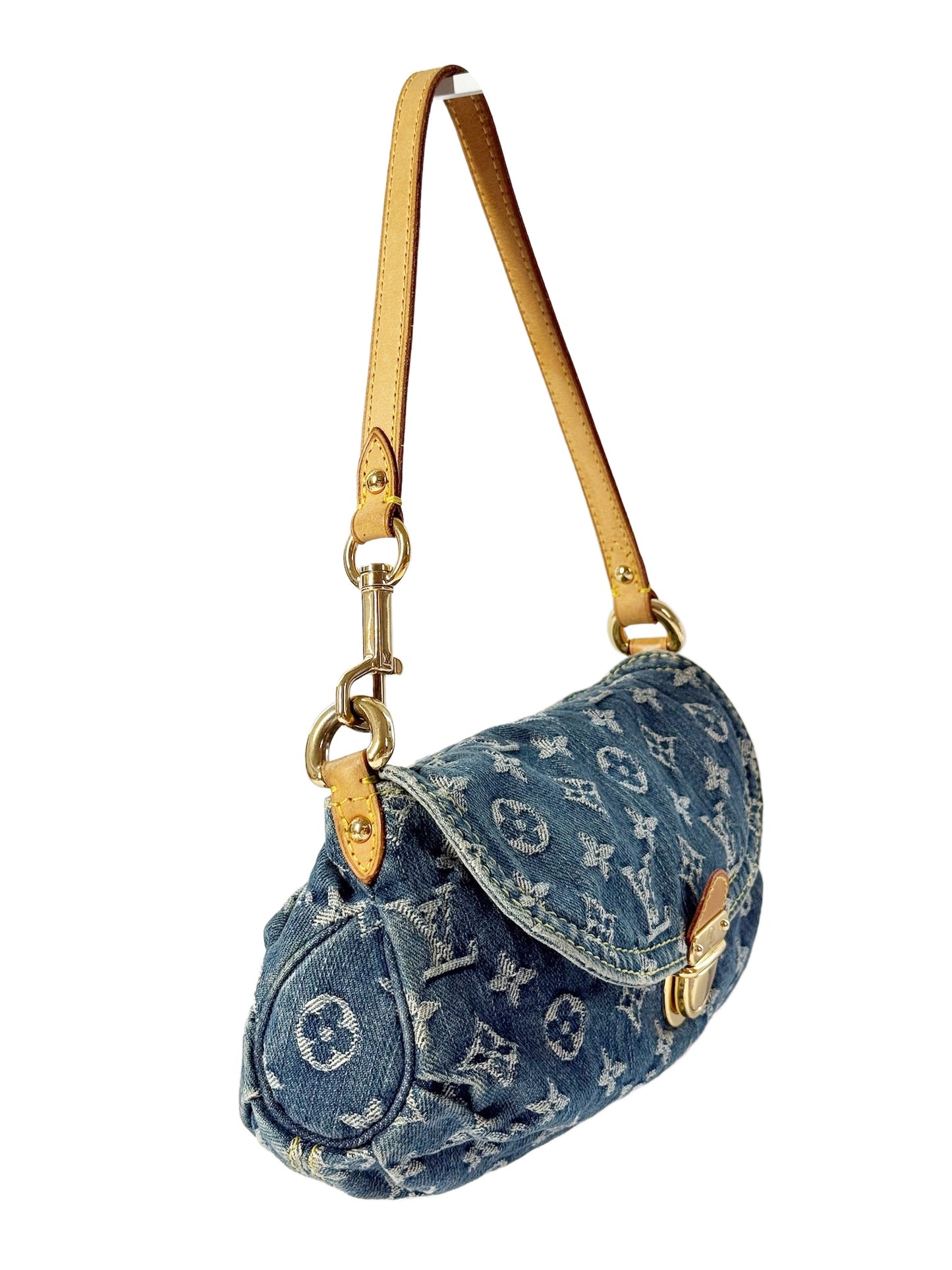 Louis Vuitton Vintage Blue Denim Monogram Mini Pleaty Pochette Shoulder Bag