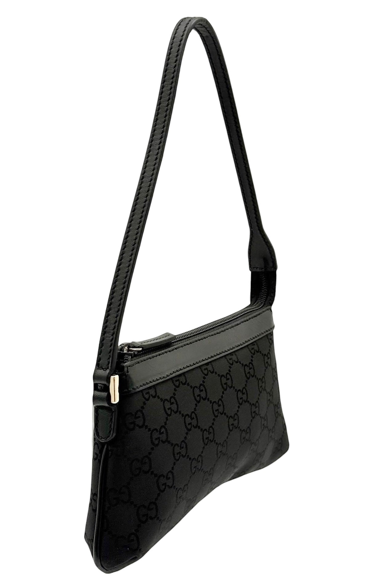 Gucci Vintage Black Satin GG Monogram Mini Shoulder Pochette Bag