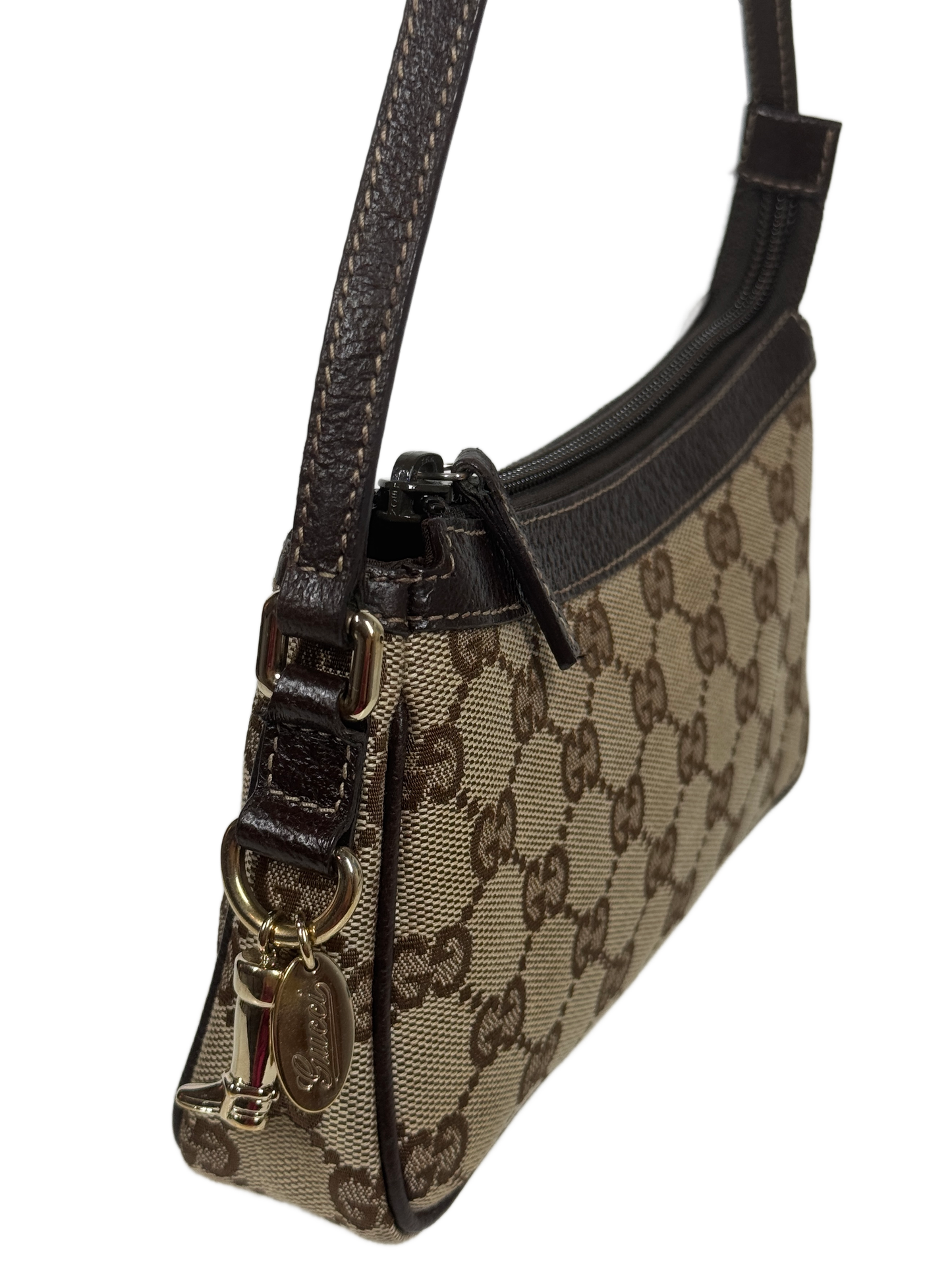 Gucci Vintage Brown GG Monogram Canvas Boot Charm Mini Pochette Shoulder Bag