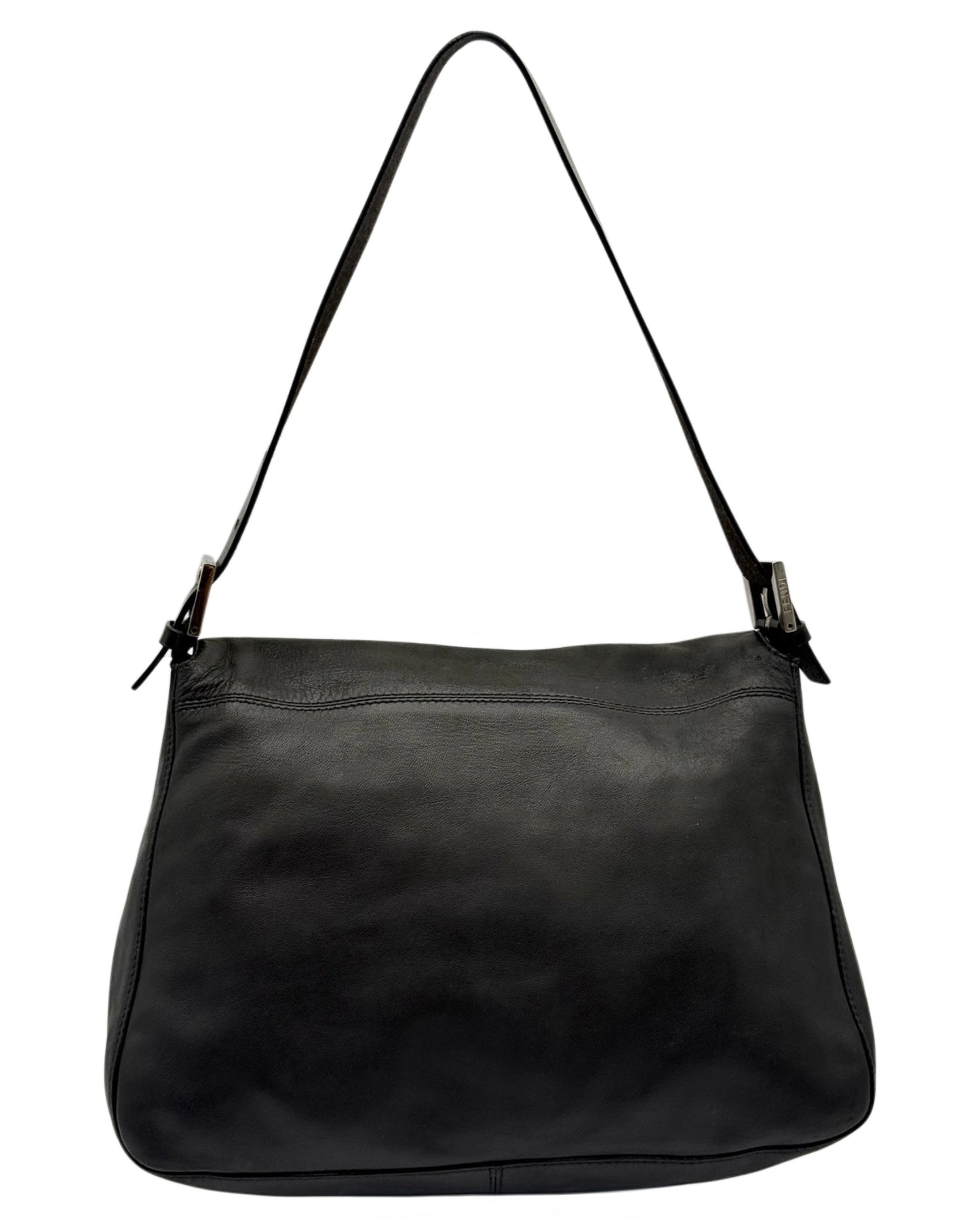 Fendi Vintage Black Lambskin Leather Mamma Baguette Shoulder Bag
