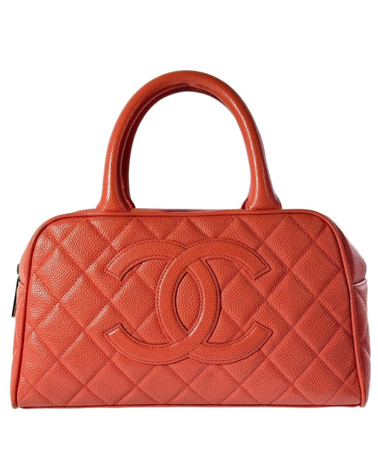 Chanel Vintage 00s Coral Pink Caviar Leather Timeless CC Small Bowler Bag