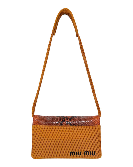 Miu Miu Vintage 1999 Orange Python Mesh Small Shoulder Pochette Bag