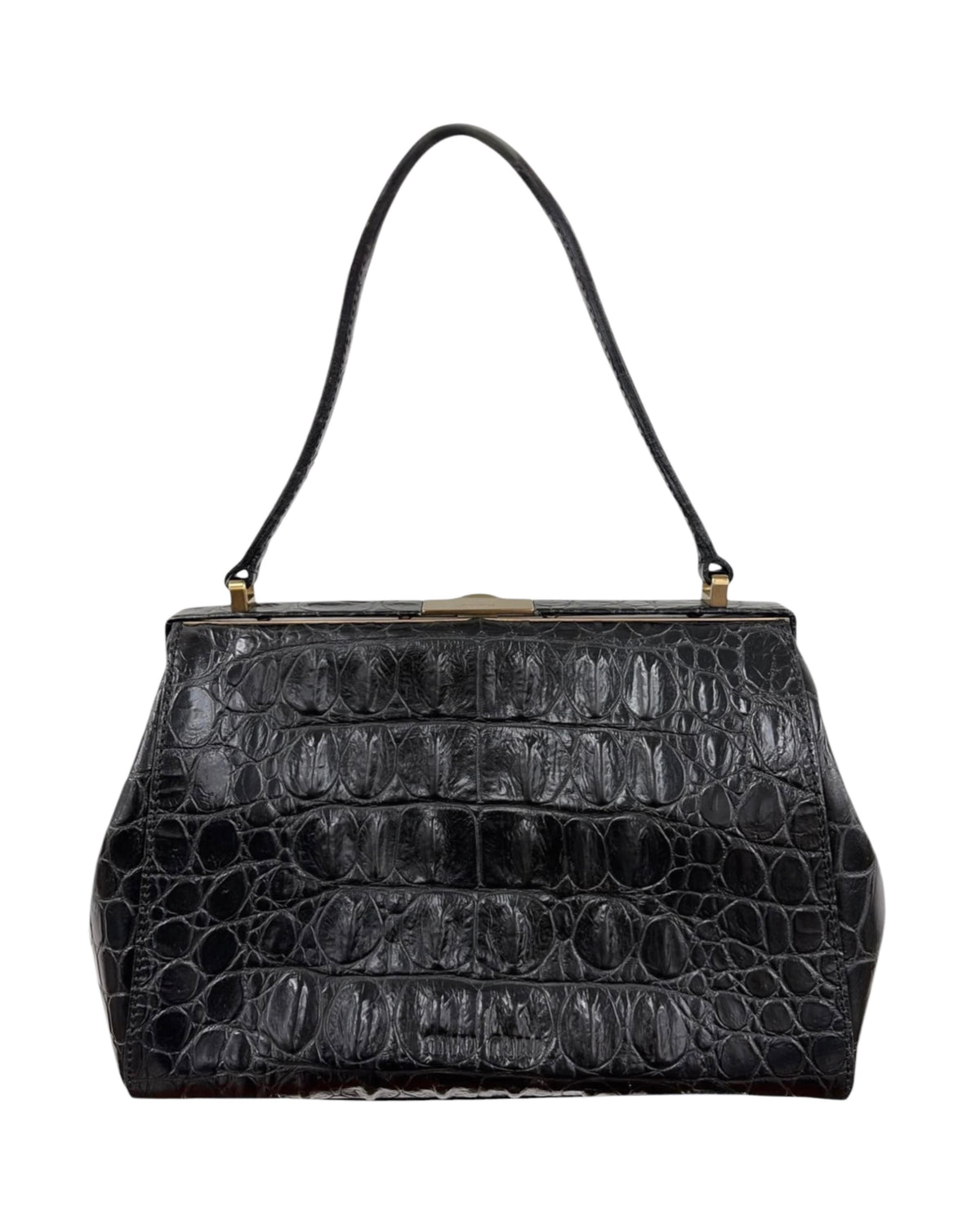 Miu Miu Vintage Black Crocodile Small Kisslock Evening Pochette Bag