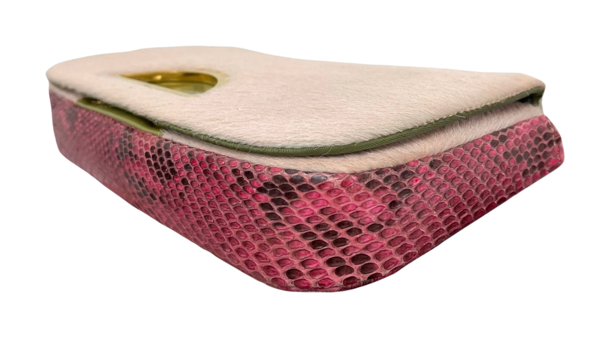 Dior Vintage 00s Pink Pony Hair & Fuchsia Python Green Trim Malice Shoulder Bag