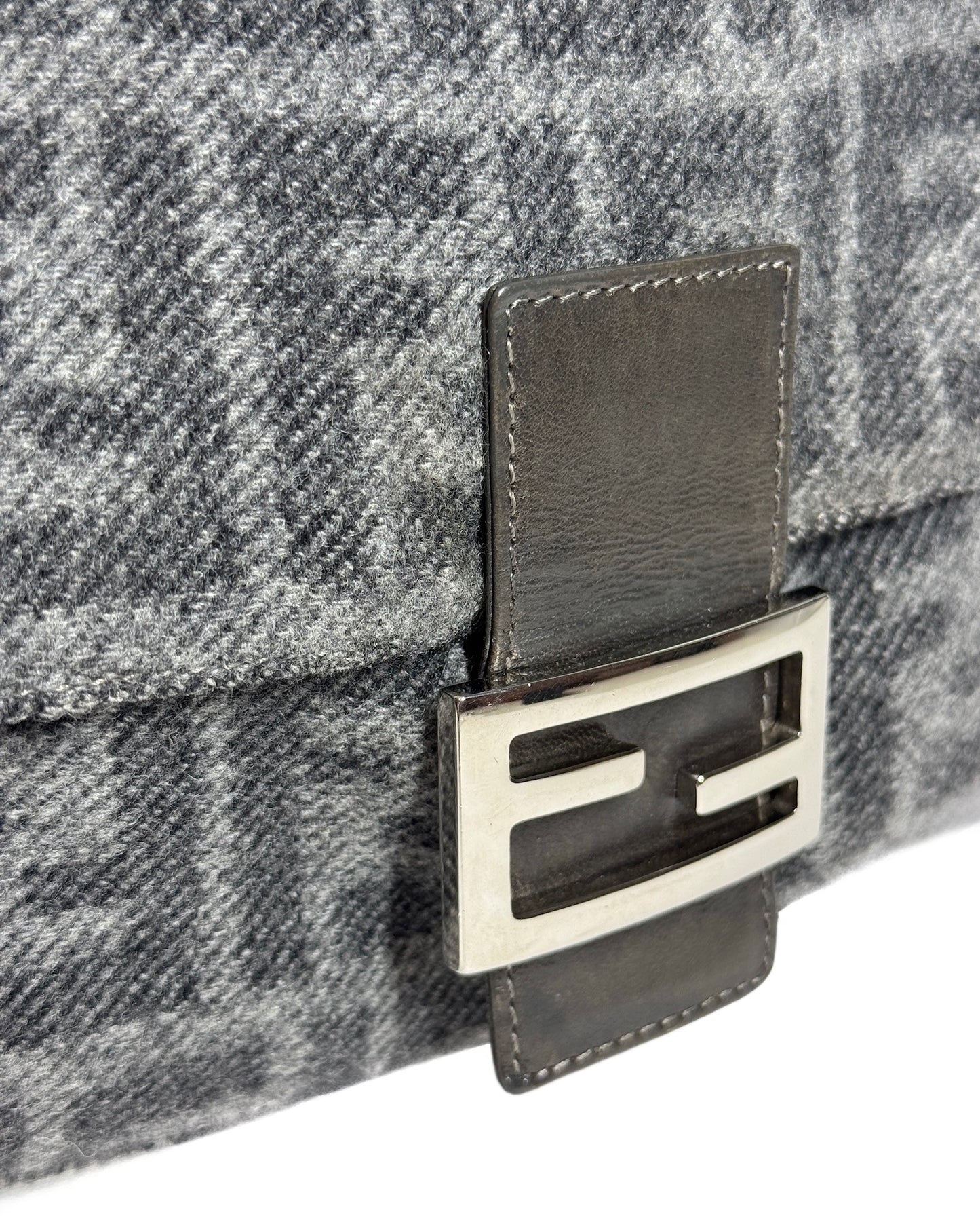 Fendi Vintage Gray Zucca Monogram Knit Wool Mamma Baguette Shoulder Bag