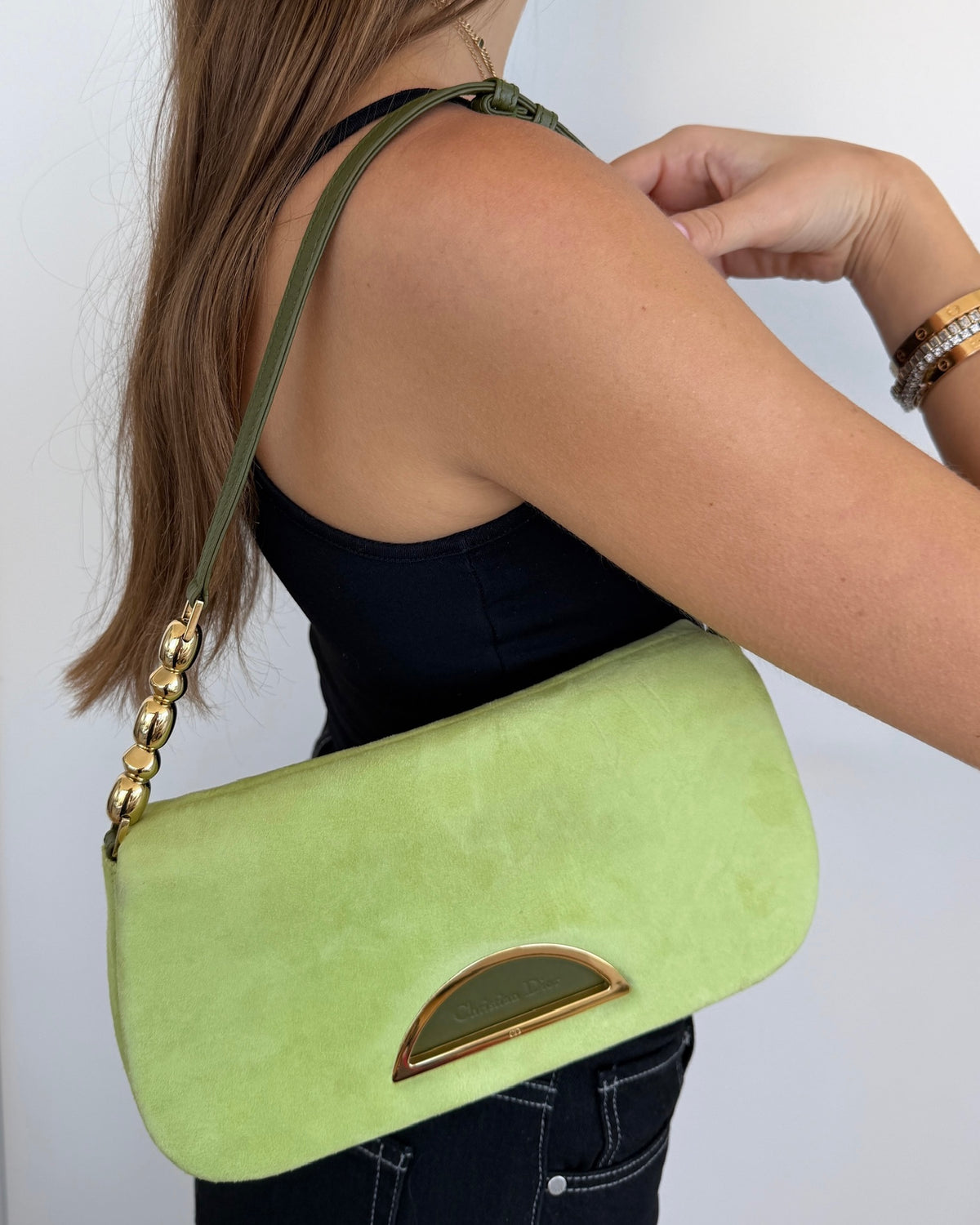 Dior Vintage 2000 Lime Green Suede Mallice Shoulder Bag