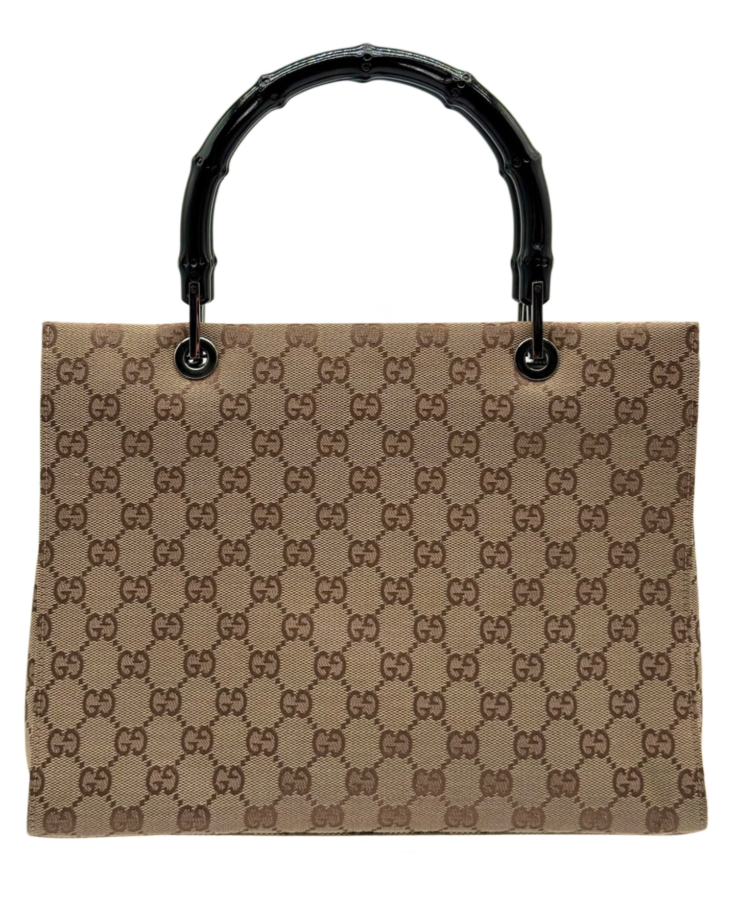 Gucci Vintage Brown GG Monogram Square Bamboo Top Handle Bag