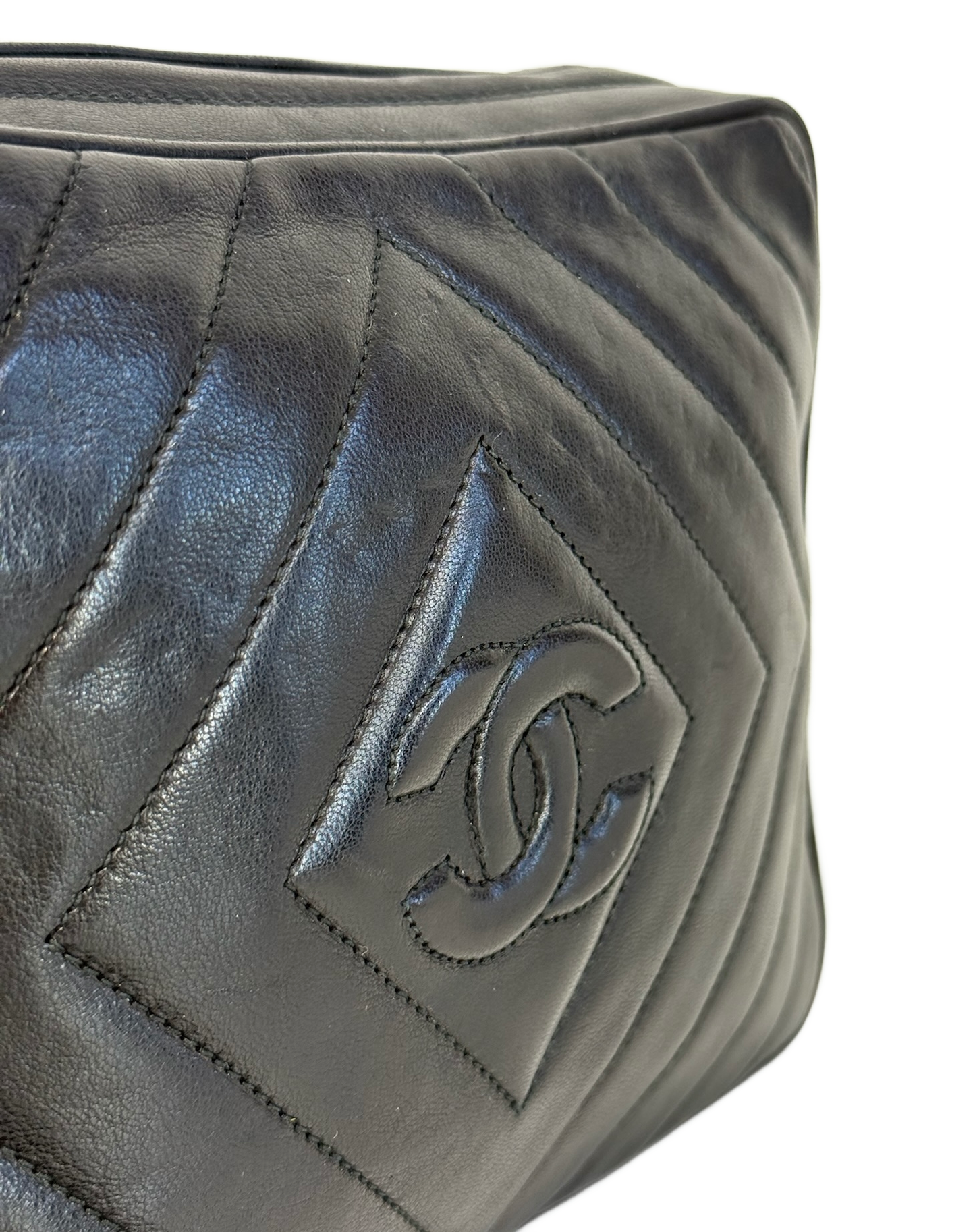 Chanel Vintage Black Quilted Trapezoid Quilted Lambskin Tassel Camera Bag w 24K Gold Plated Hardware