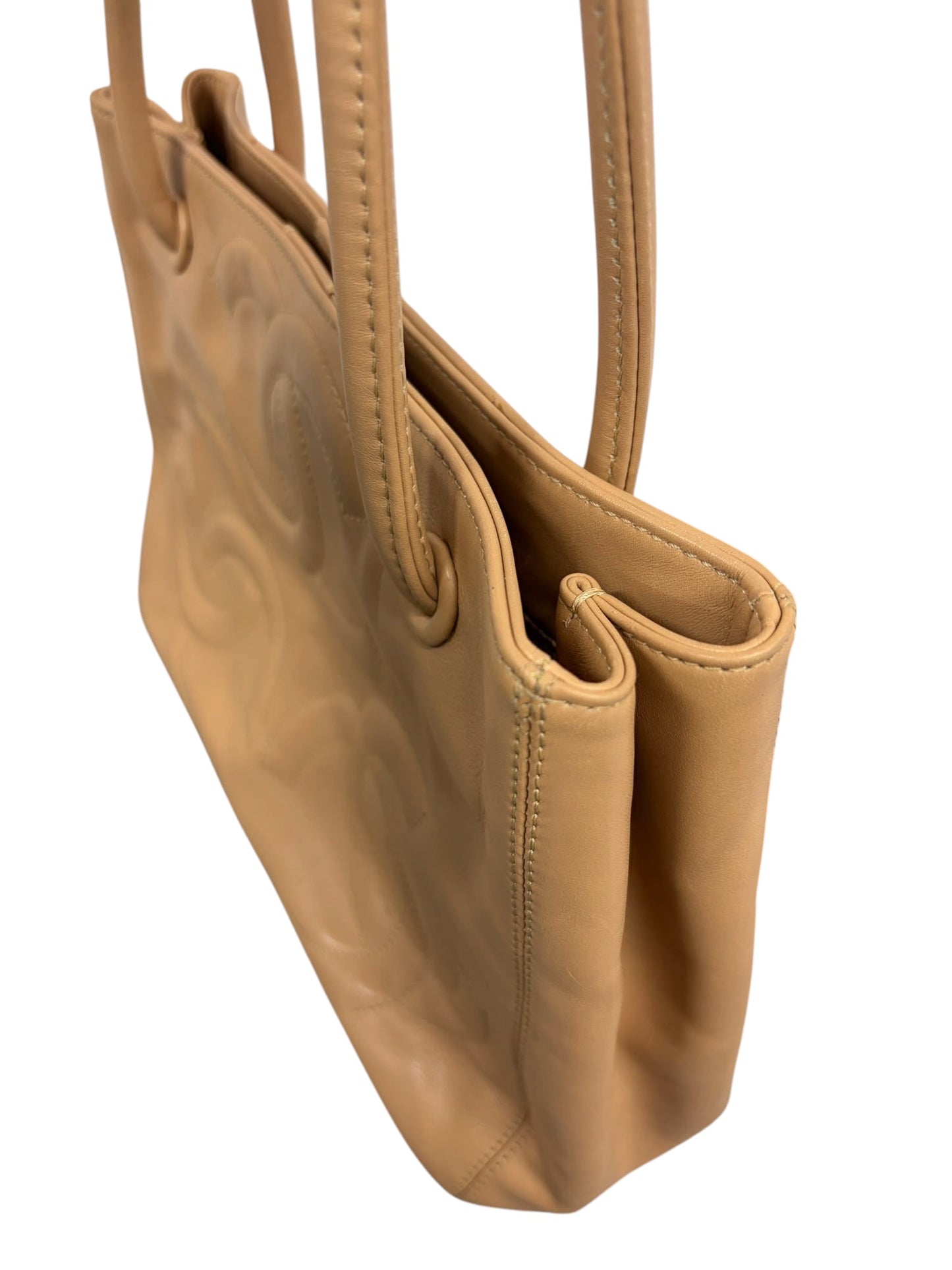 Chanel Vintage 00s Beige Lambskin Triple CC Small Shoulder Tote Bag