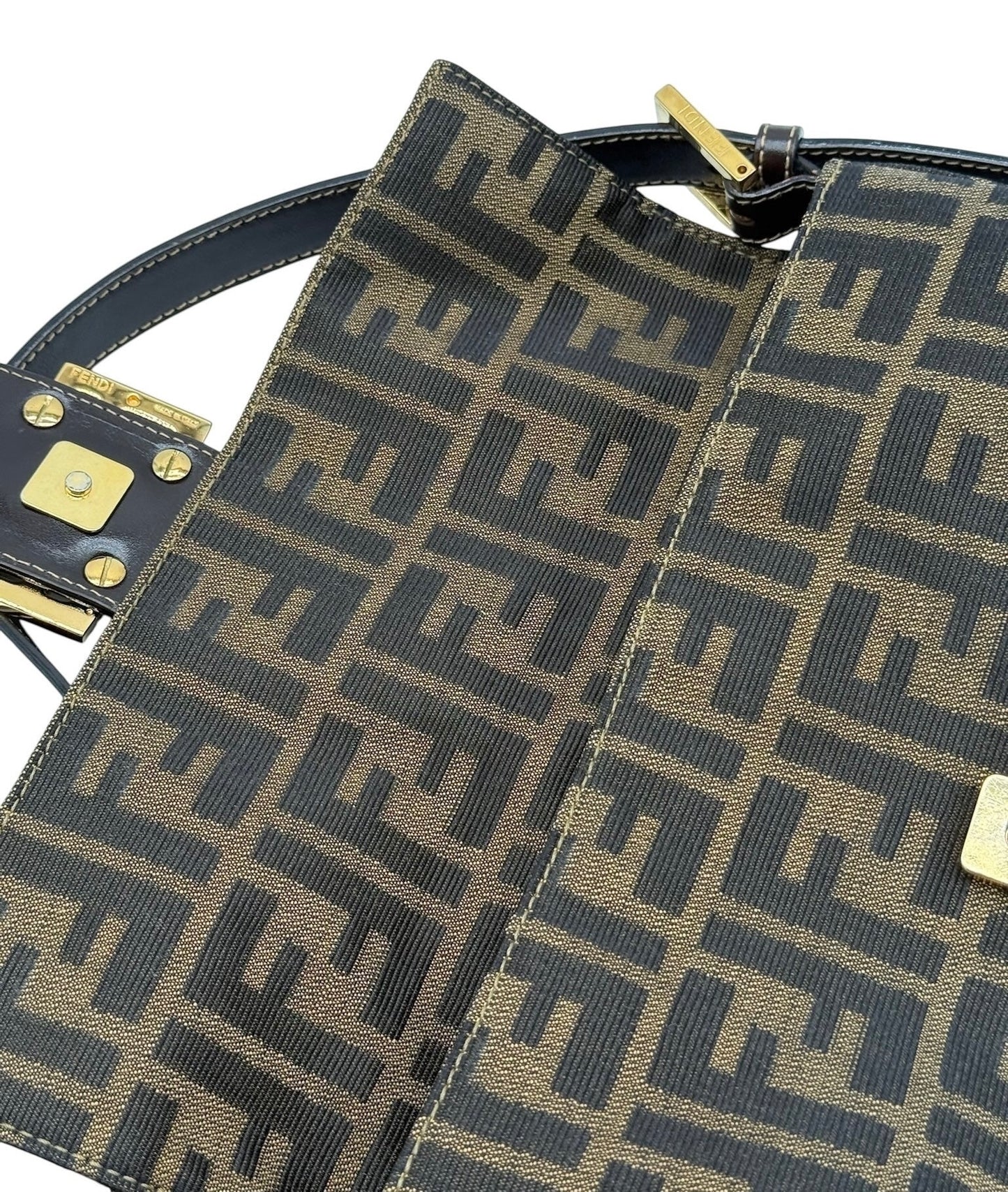 Fendi Vintage Brown Zucca Monogram Classic Baguette with Gold Hardware