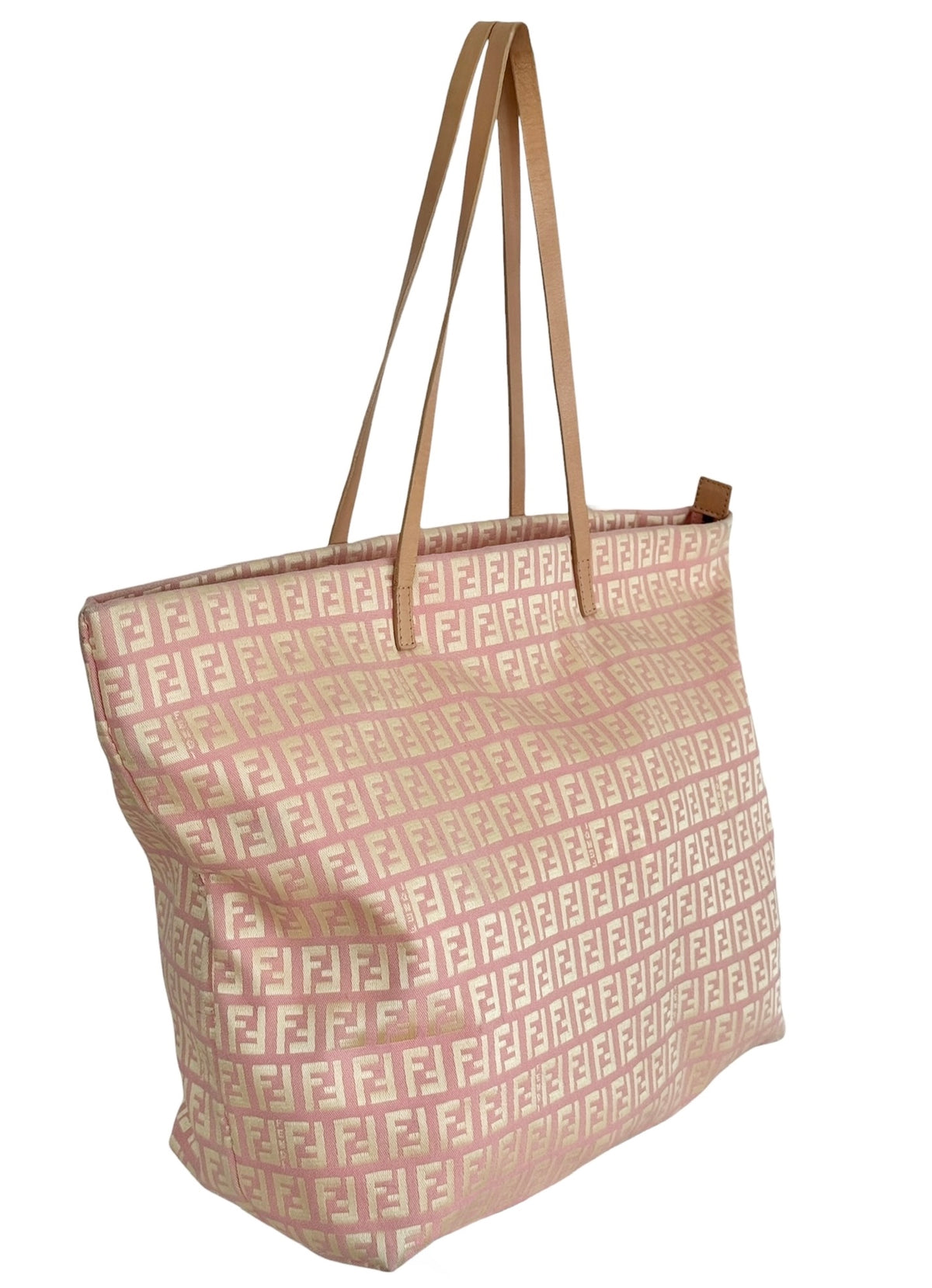 Fendi Vintage Pink and Yellow Zucchino Zucca Monogram Large Shoulder Tote Bag