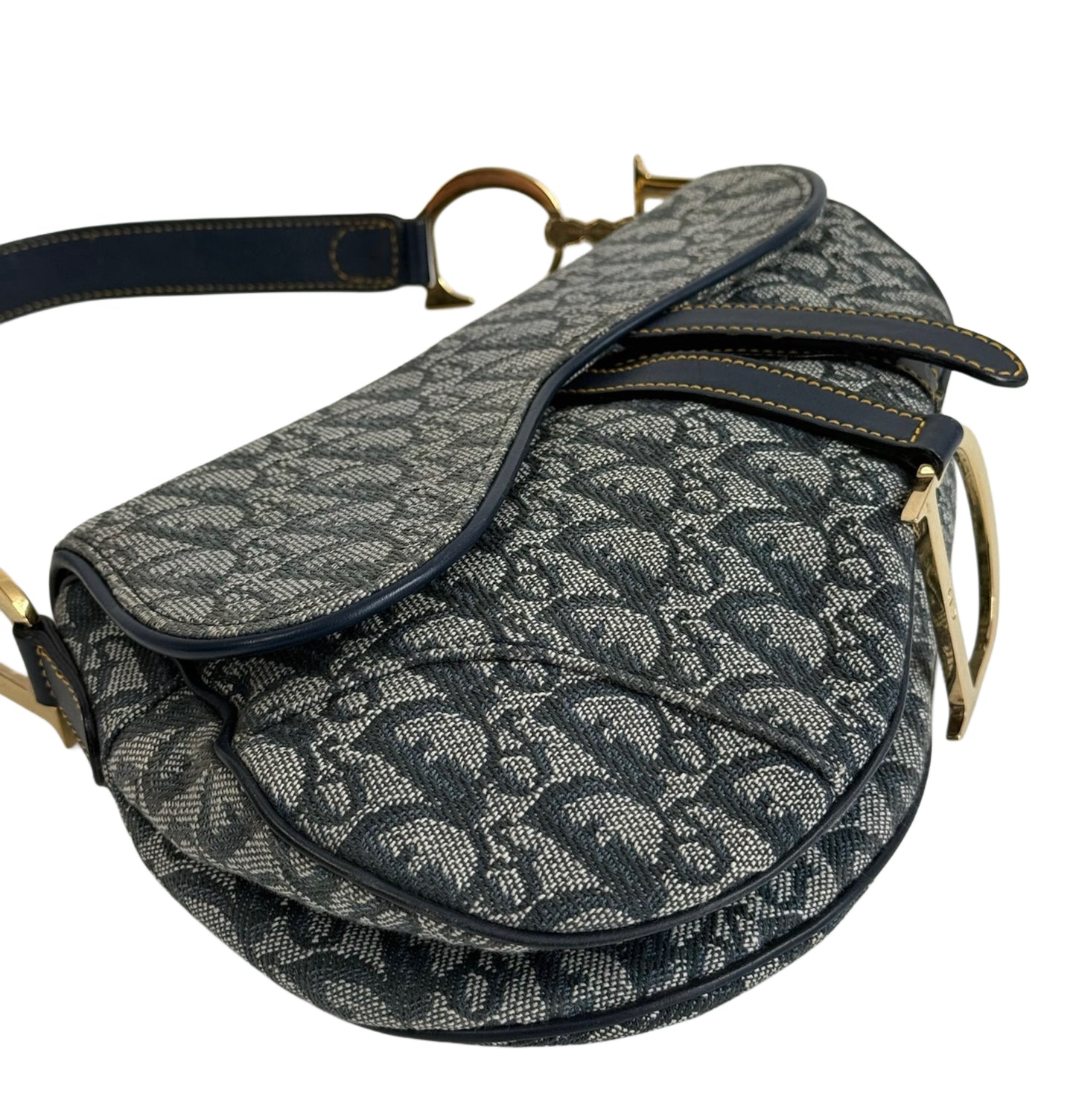 Dior Vintage 2000 Blue Trotter Monogram Medium Saddle Bag