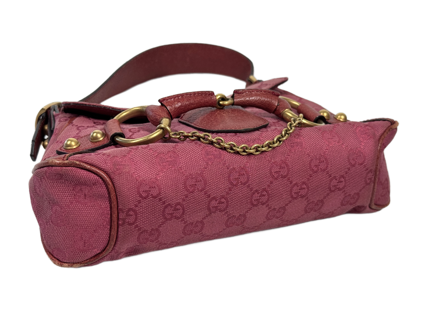 Gucci Vintage Fuchsia Pink GG Monogram Small 1955 Horsebit Shoulder Bag