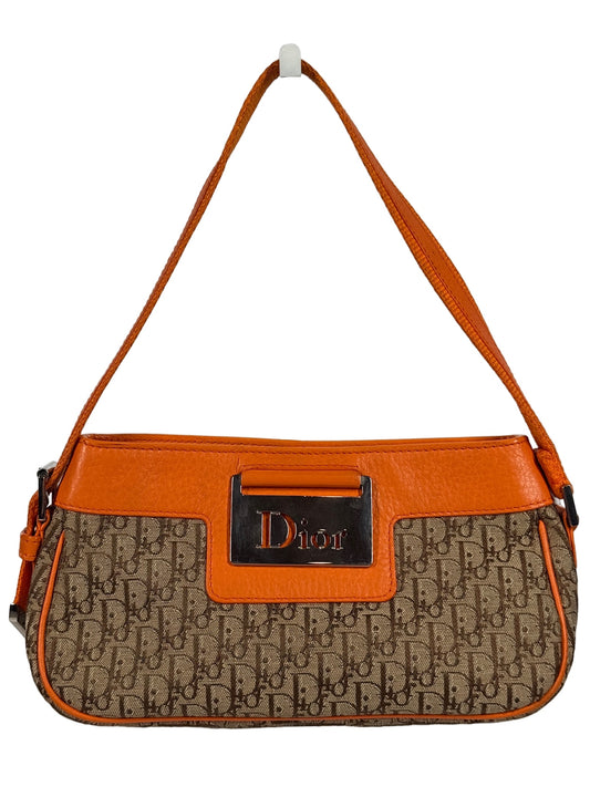 Dior Vintage 2005 Diorissimo Brown Monogram Canvas Street Chic Orange Leather Trim Small Pochette 