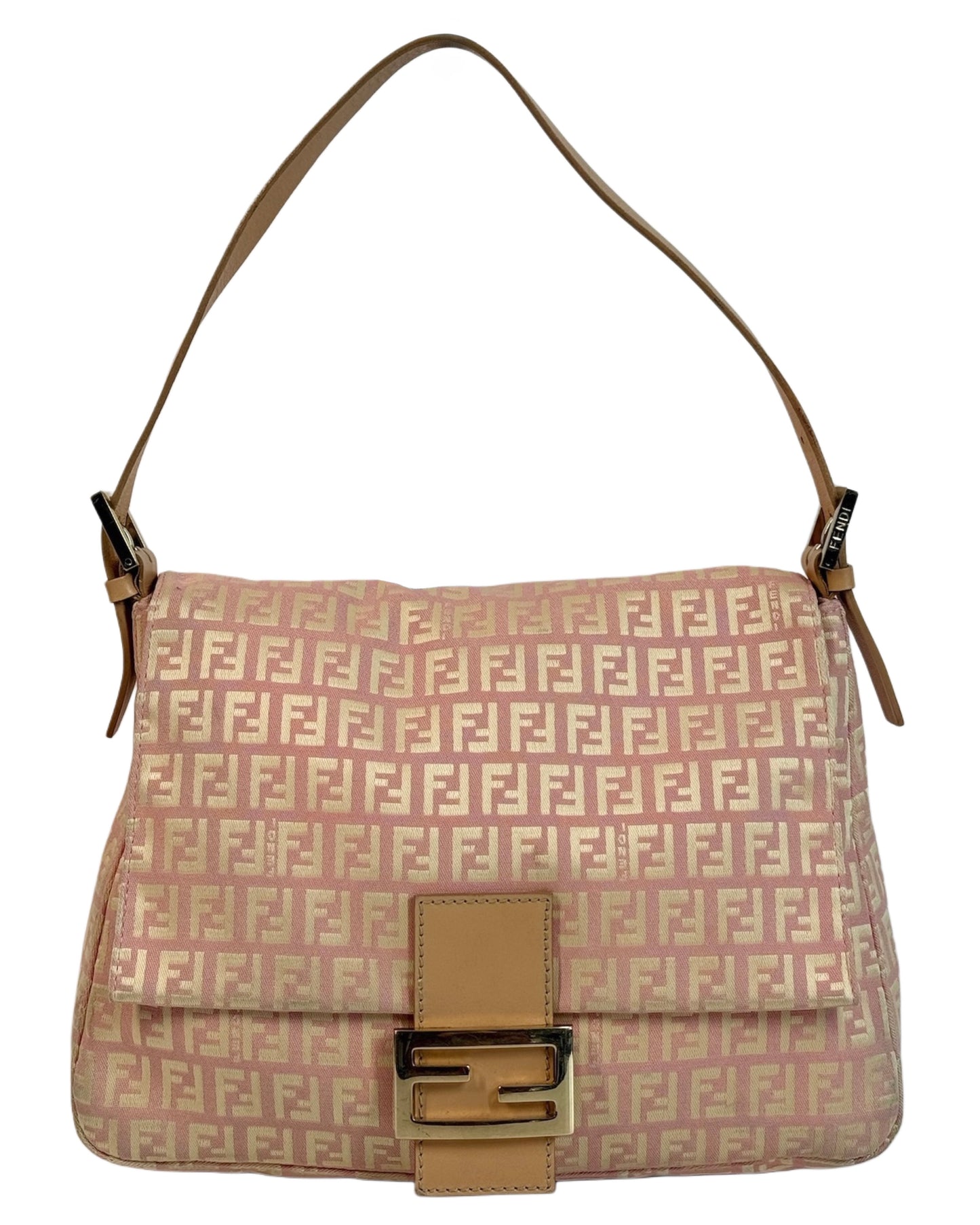 Fendi Vintage Pink & Yellow Zucca Monogram Shoulder Mamma Baguette Bag