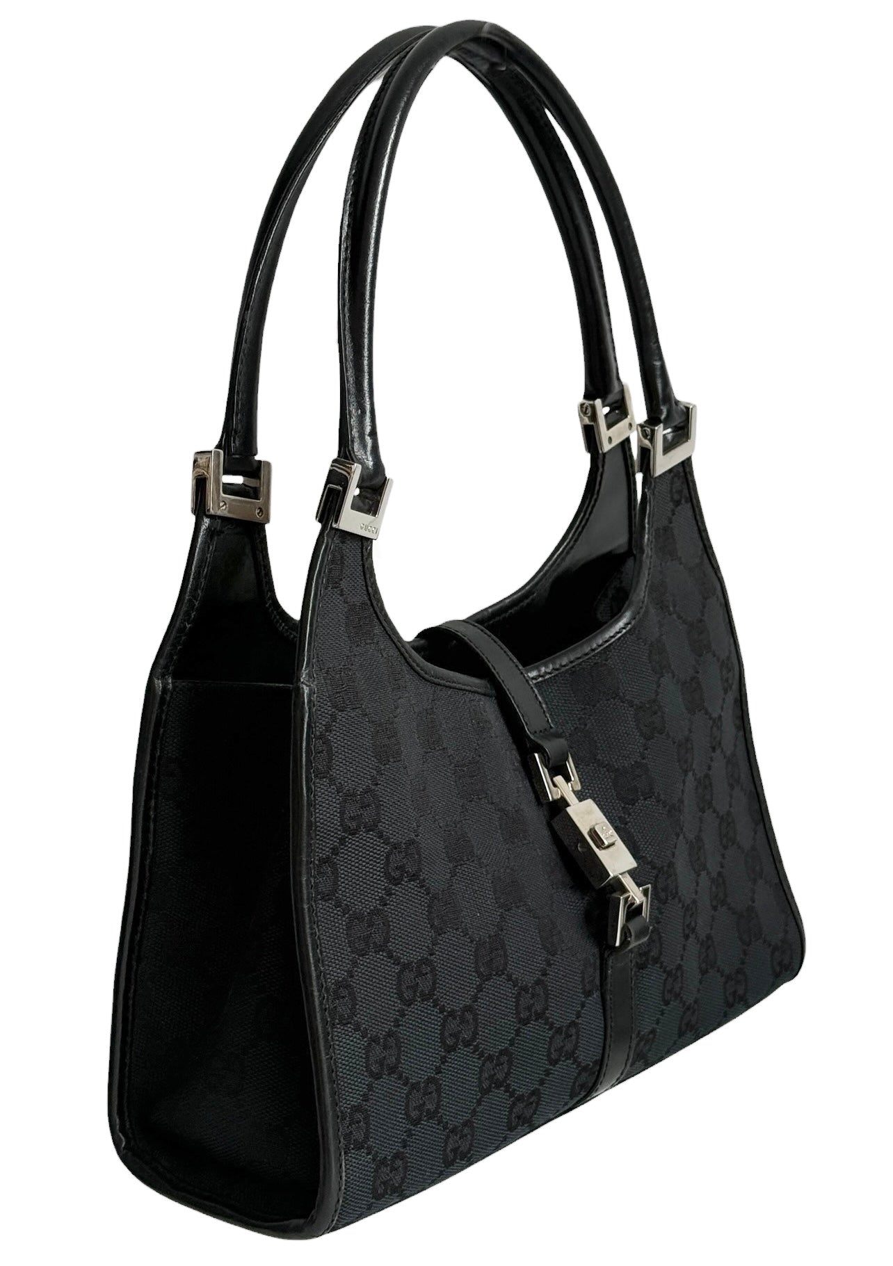 Gucci Vintage Black GG Monogram Small Jackie Shoulder Bag