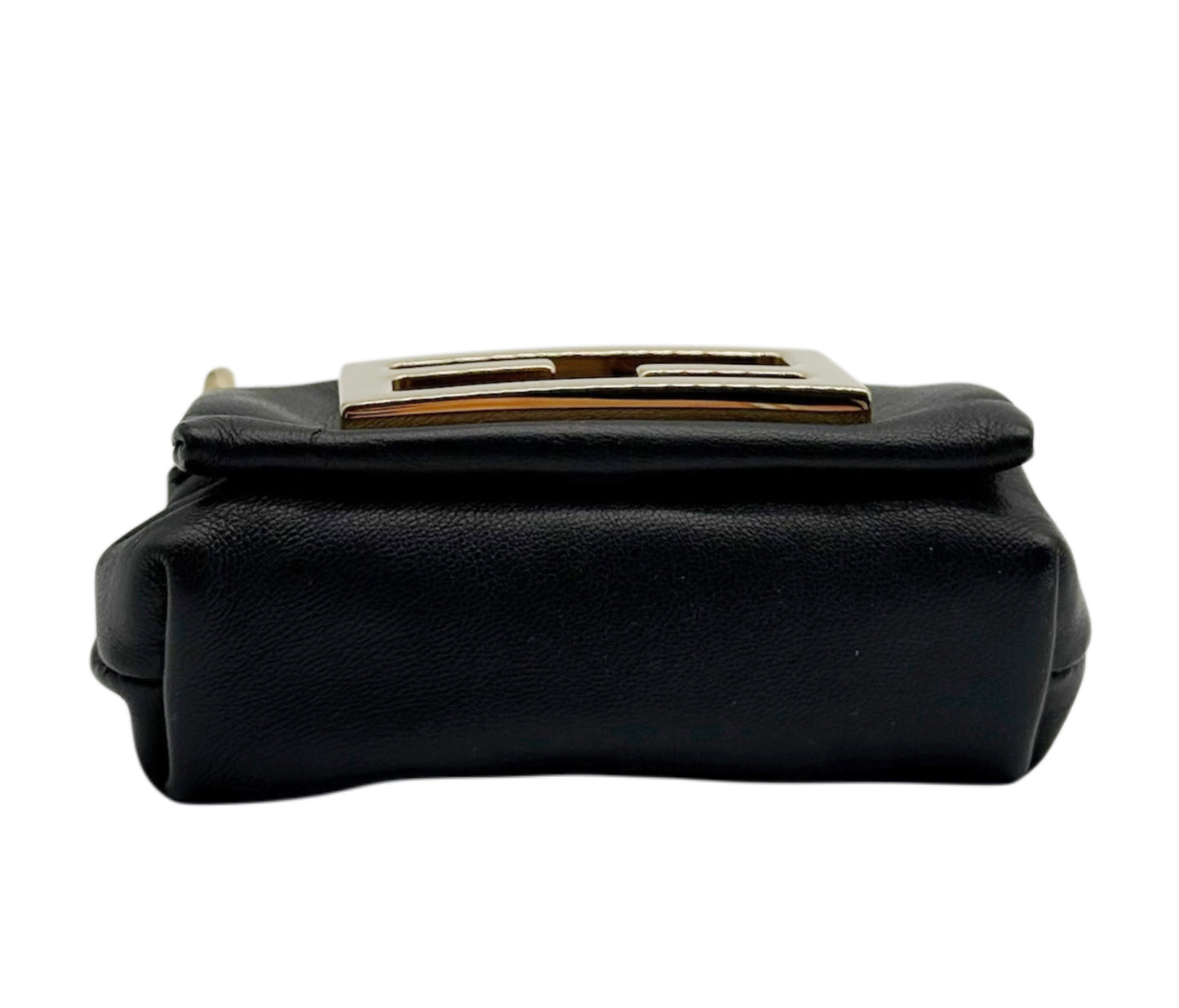 Fendi Black Lambskin Micro Baguette Card Holder Shoulder / Crossbody Key Chain Bag Charm Pouch