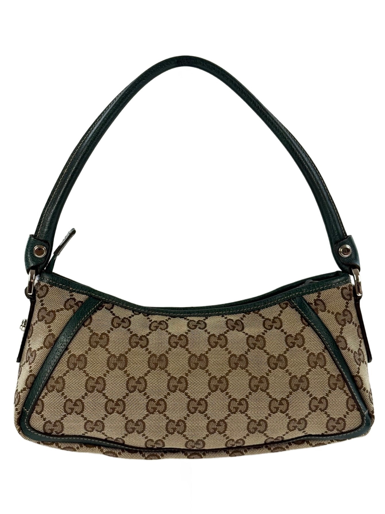 Gucci Brown GG Monogram Turquoise Leather Trim Abbey Pochette Shoulder Bag