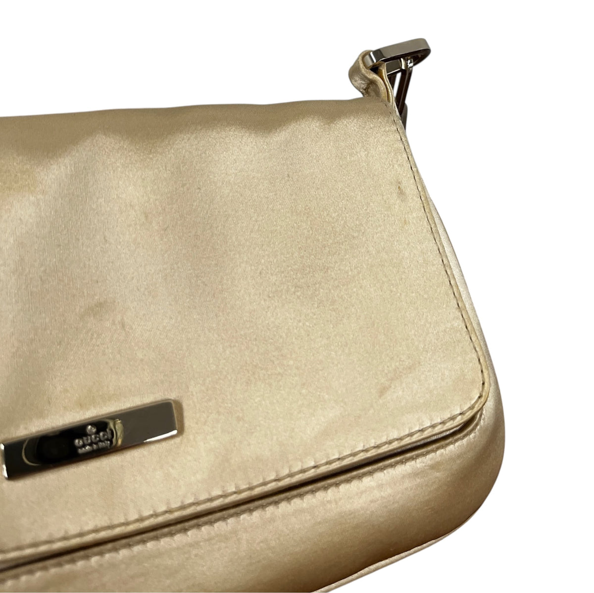 Gucci Vintage Champagne Gold Satin Chain Shoulder Evening Bag