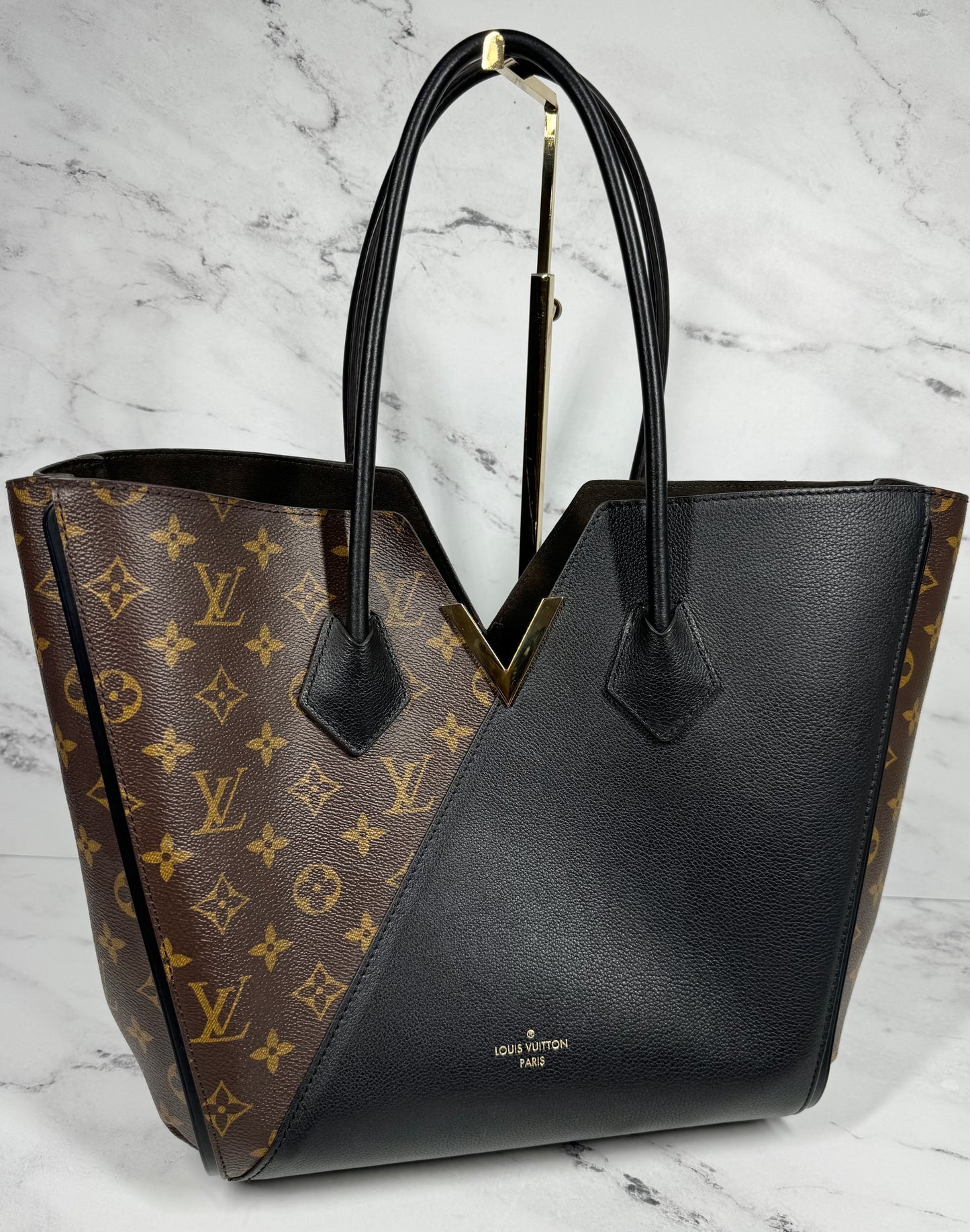 Louis Vuitton Black Leather and Monogram Canvas Kimono MM Shoulder Tote Bag