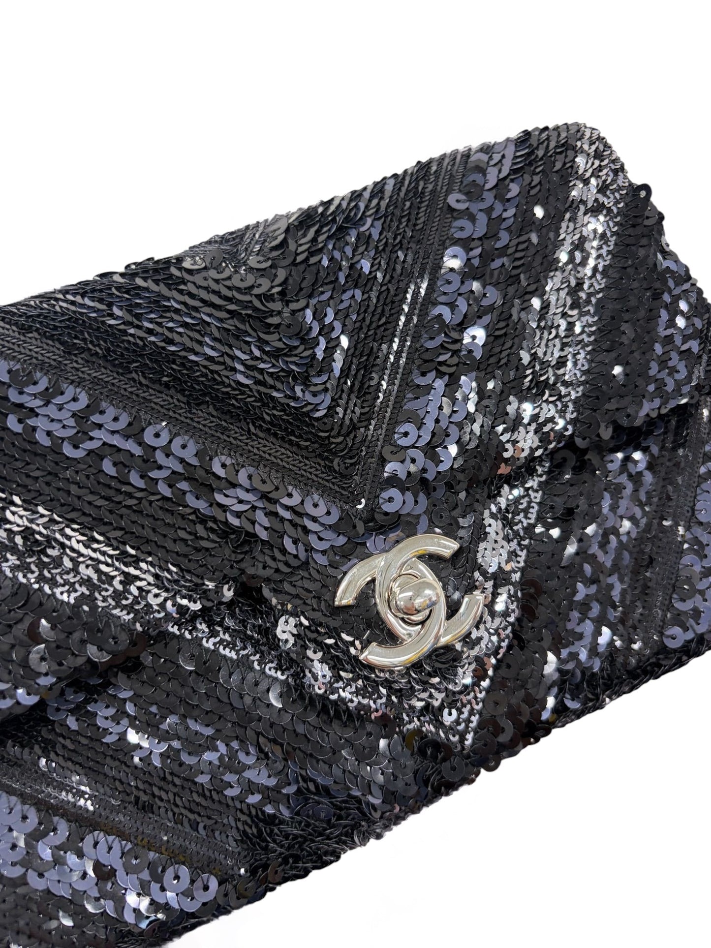 Chanel 2016 Black & Navy Blue Chevron Sequin Mini Rectangular Shoulder Flap Bag