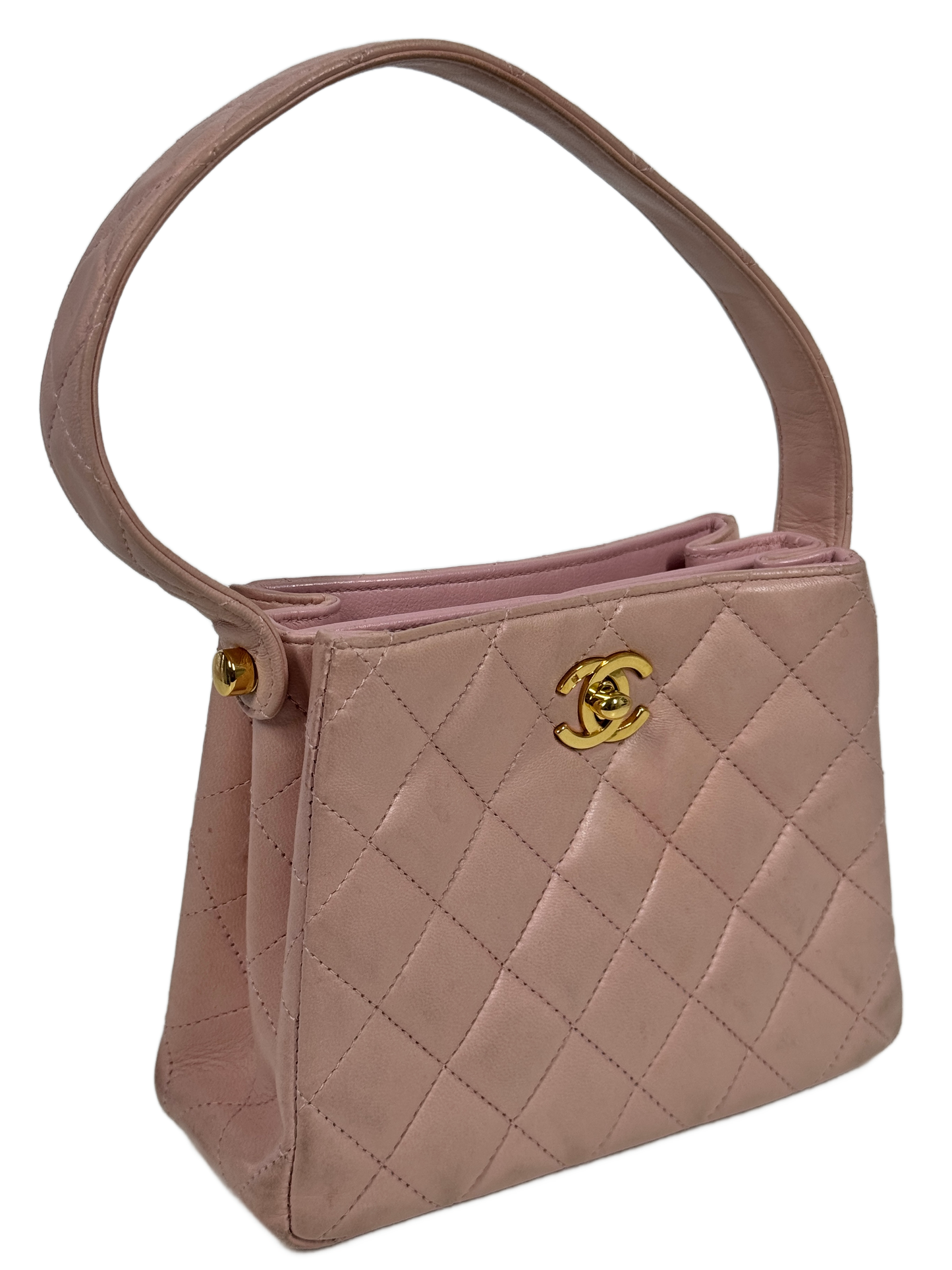 Chanel Vintage 90s Pink Lambskin Mini / Small Kelly Top Handle Bag w 24K Gold Plated Hardware