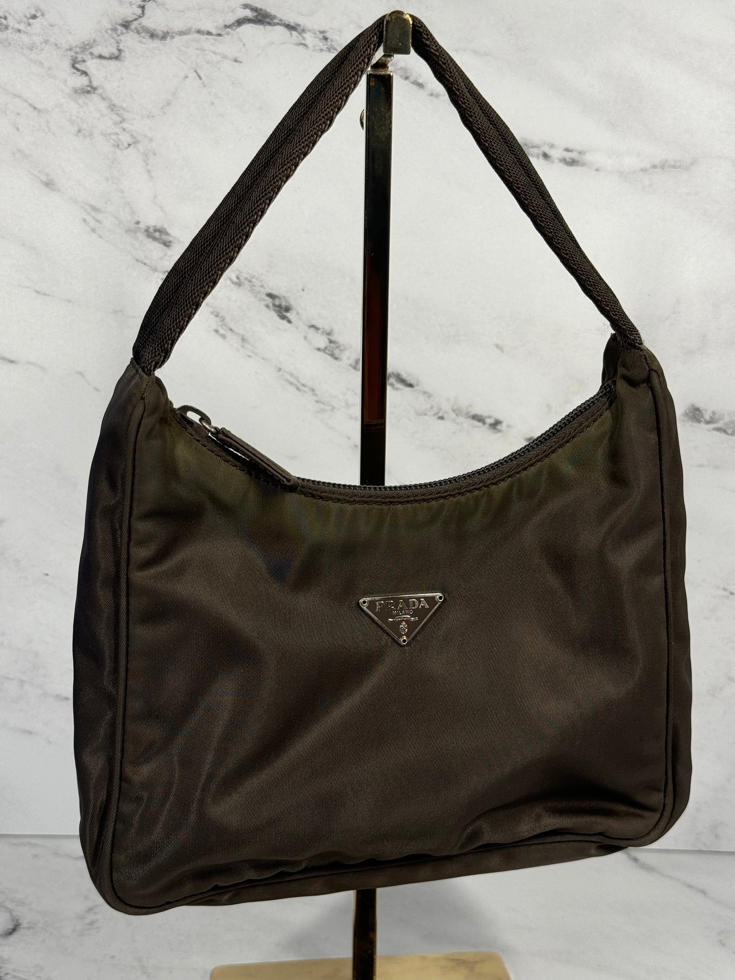 Prada Vintage Khaki Green Tessuto Nylon Shoulder Bag