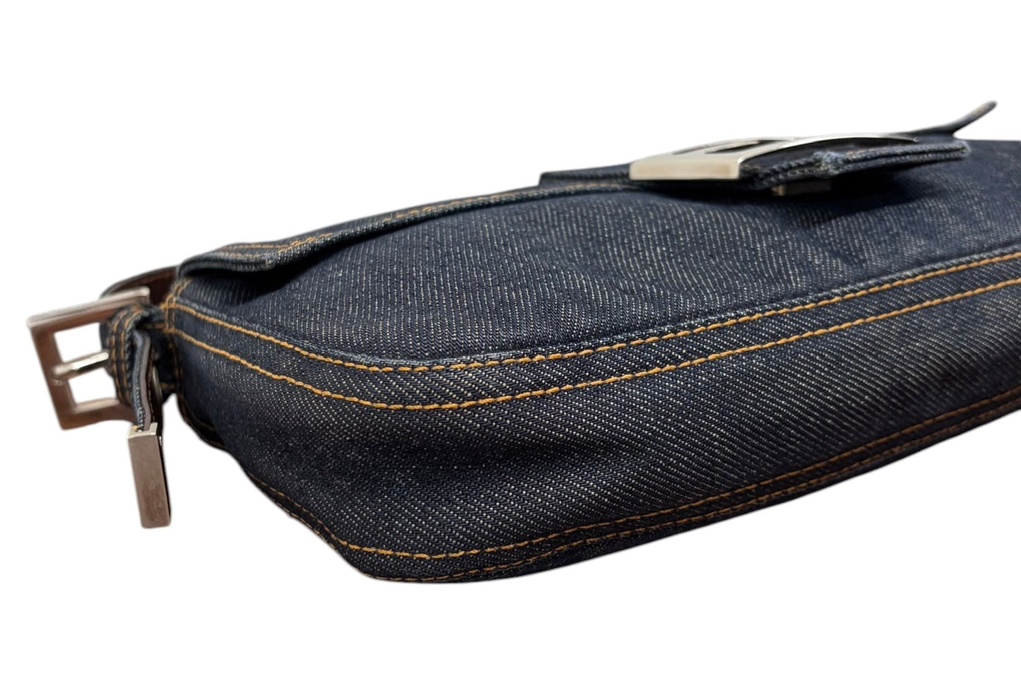 Fendi Vintage Blue Denim Classic Shoulder Baguette Bag