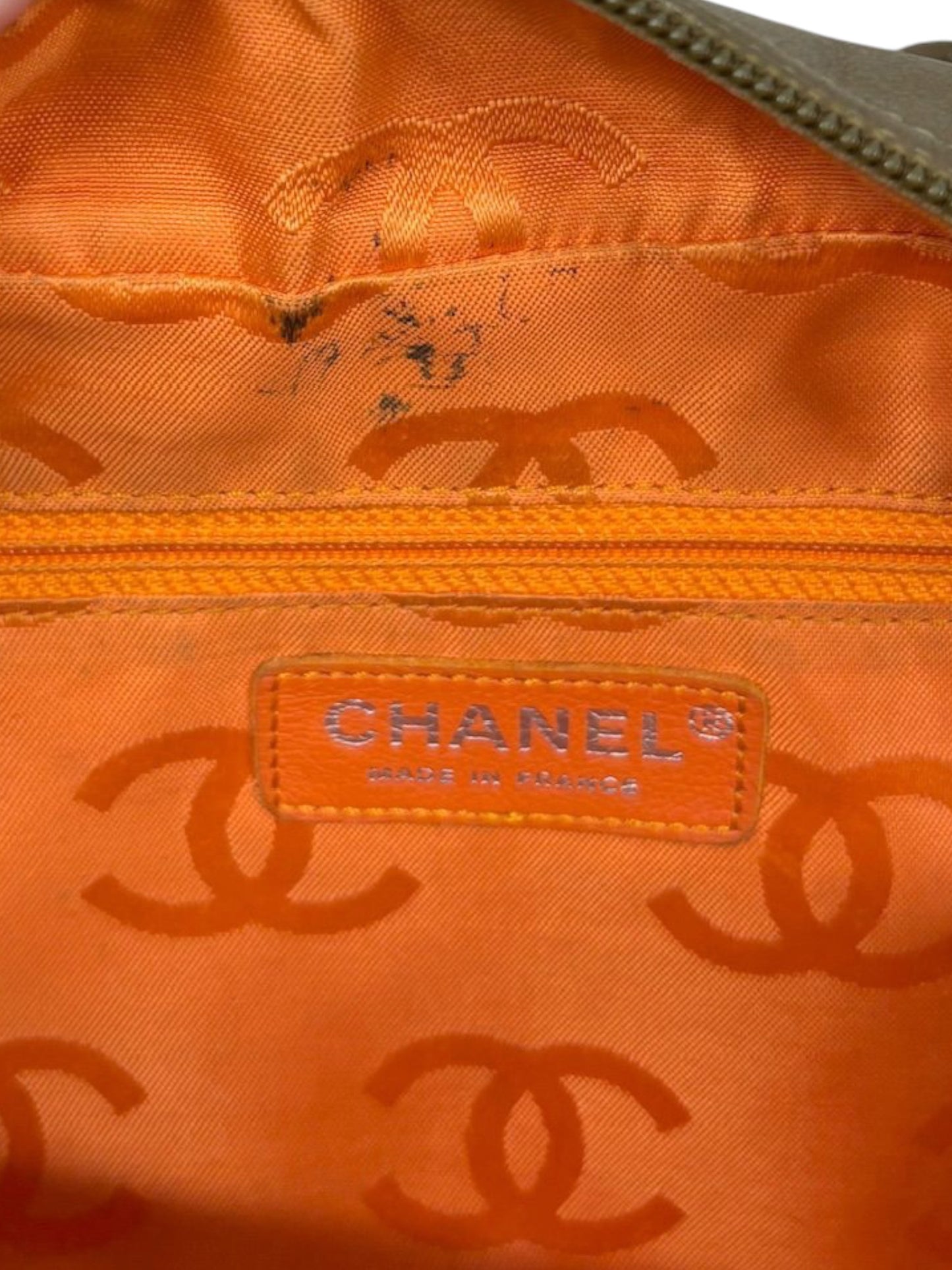 Chanel Vintage 2005 Khaki Green Quilted Lambskin Python CC Logo Cambon Bowler Shoulder Bag